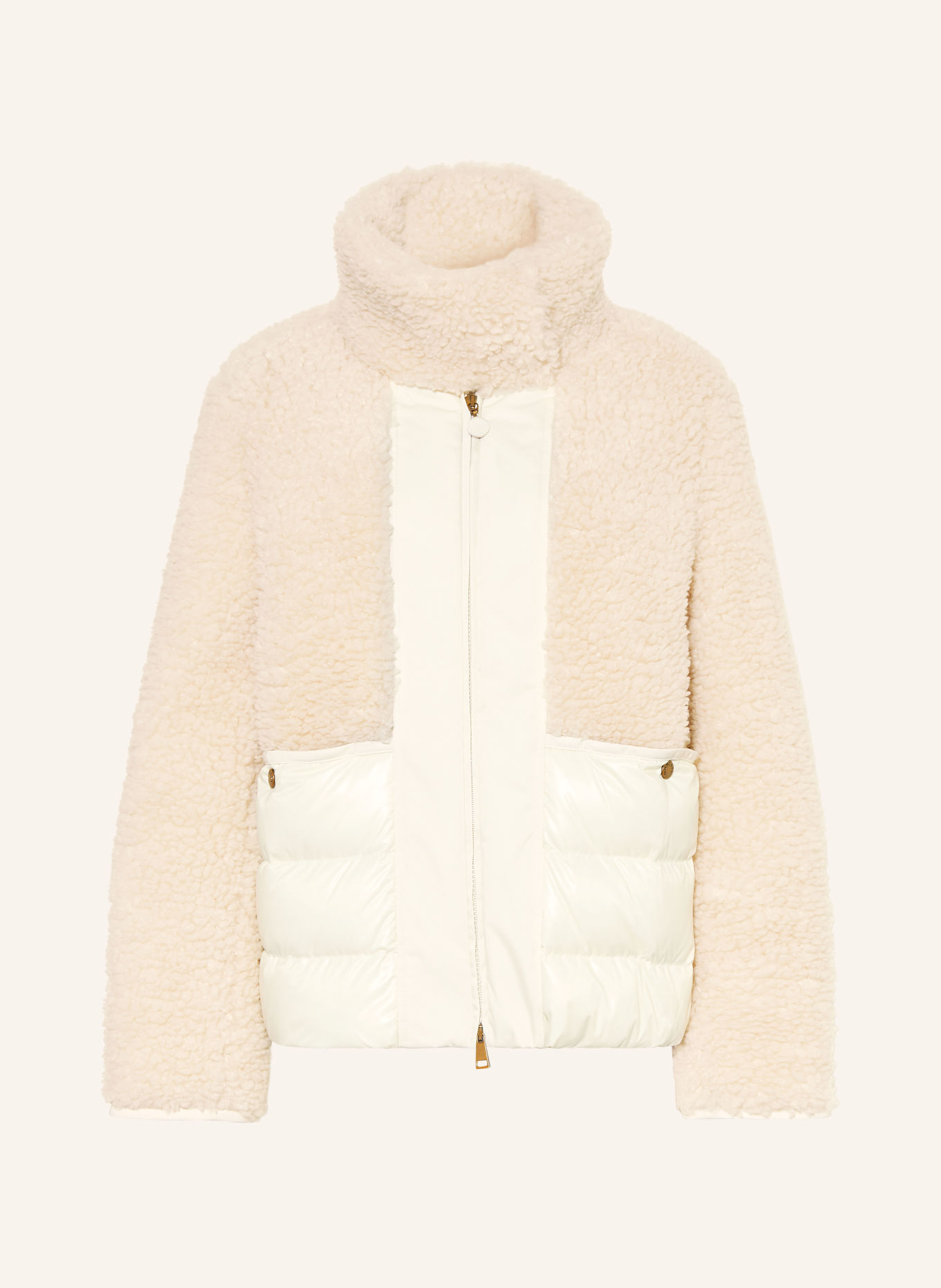 MONCLER Daunenjacke GLORIEUX im Materialmix mit Teddyfell: CREME / BEIGE