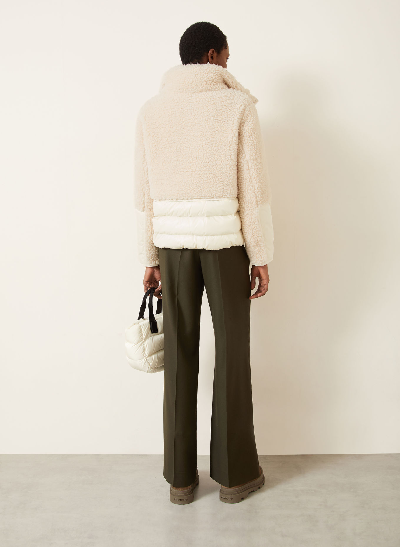 MONCLER Daunenjacke GLORIEUX im Materialmix mit Teddyfell: CREME / BEIGE