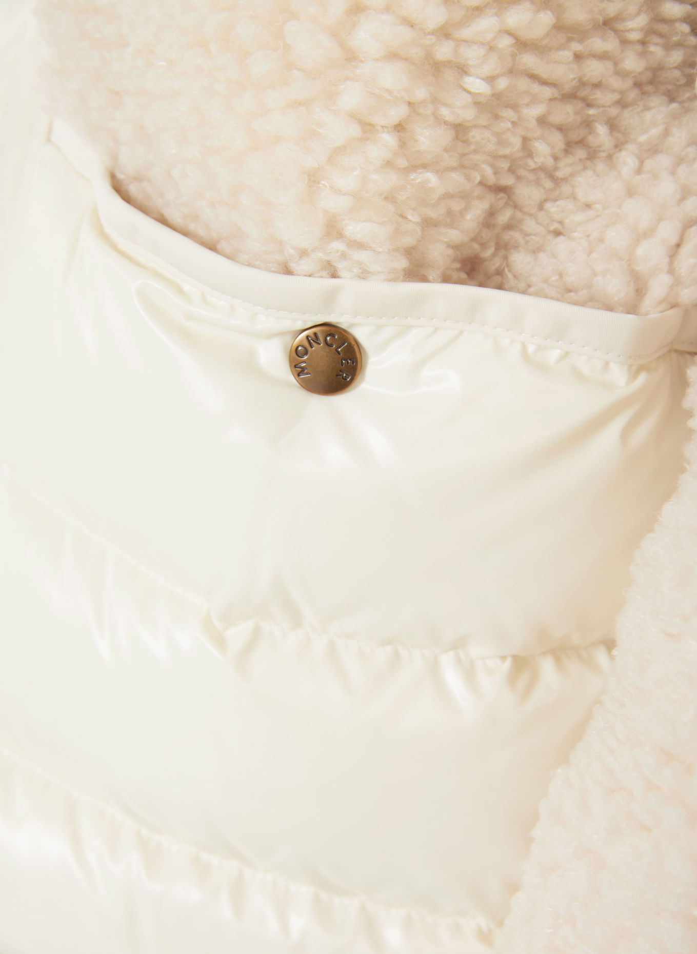 MONCLER Daunenjacke GLORIEUX im Materialmix mit Teddyfell: CREME / BEIGE