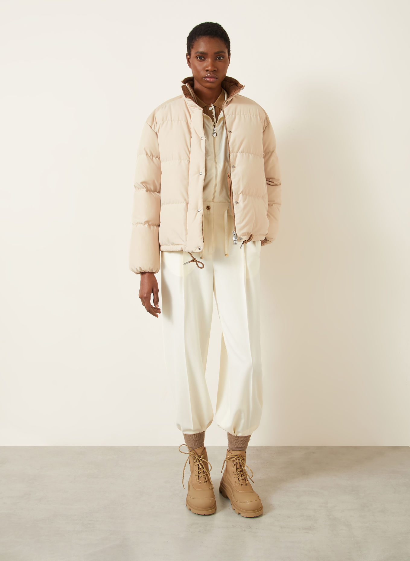 MONCLER VERONE Down Jacket with Leather: BEIGE