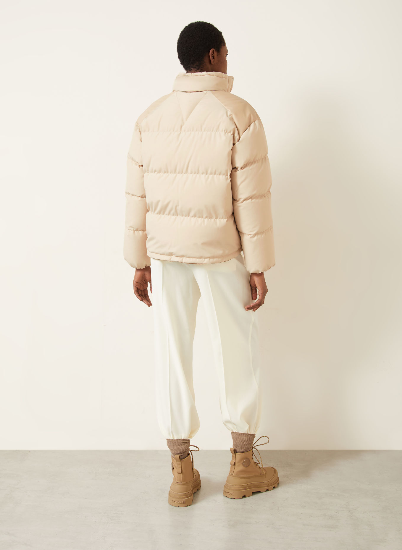 MONCLER VERONE Down Jacket with Leather: BEIGE