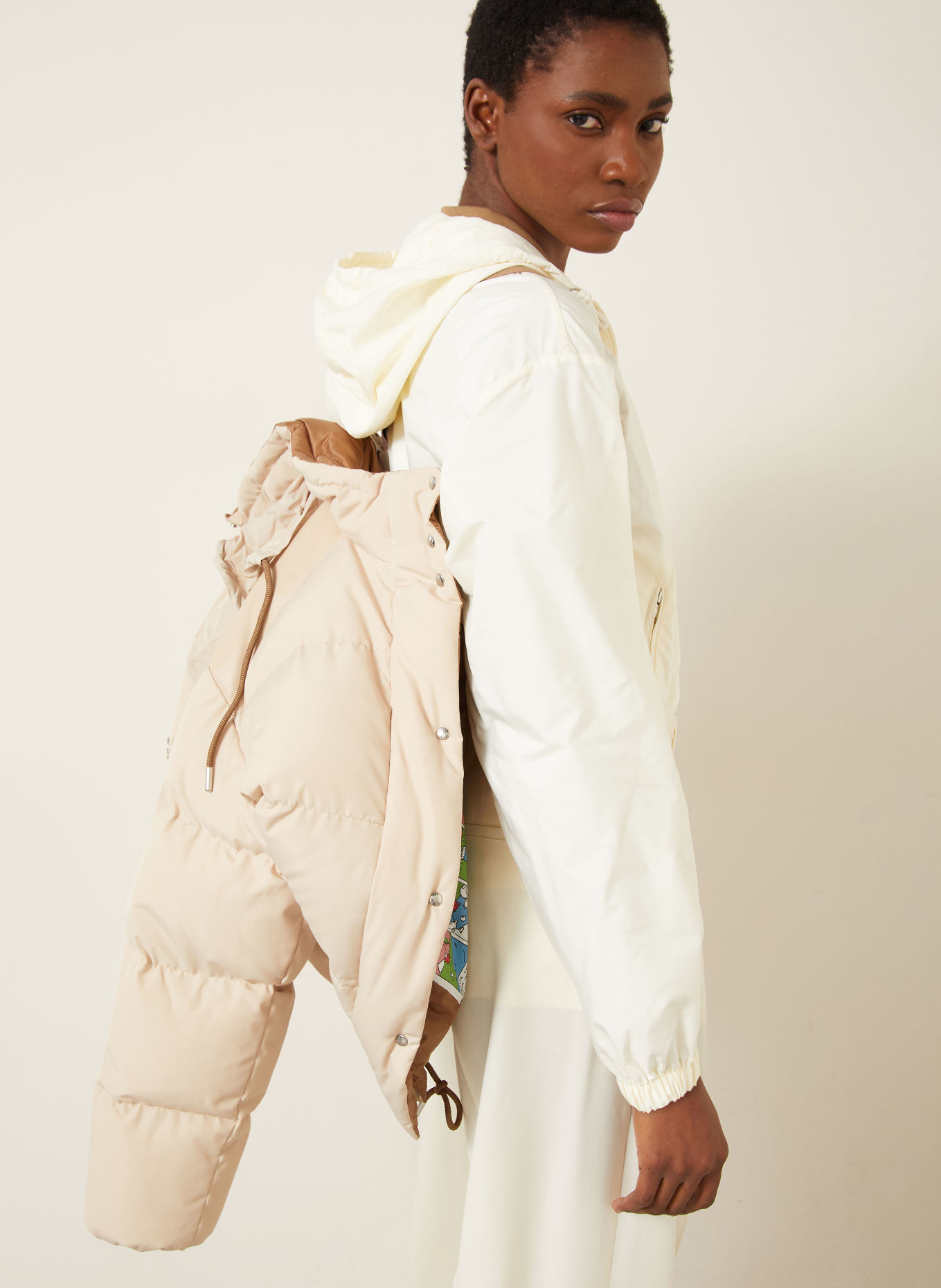 MONCLER VERONE Down Jacket with Leather: BEIGE