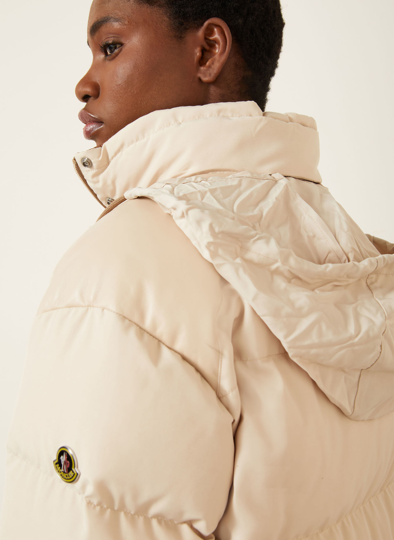 MONCLER VERONE Down Jacket with Leather: BEIGE