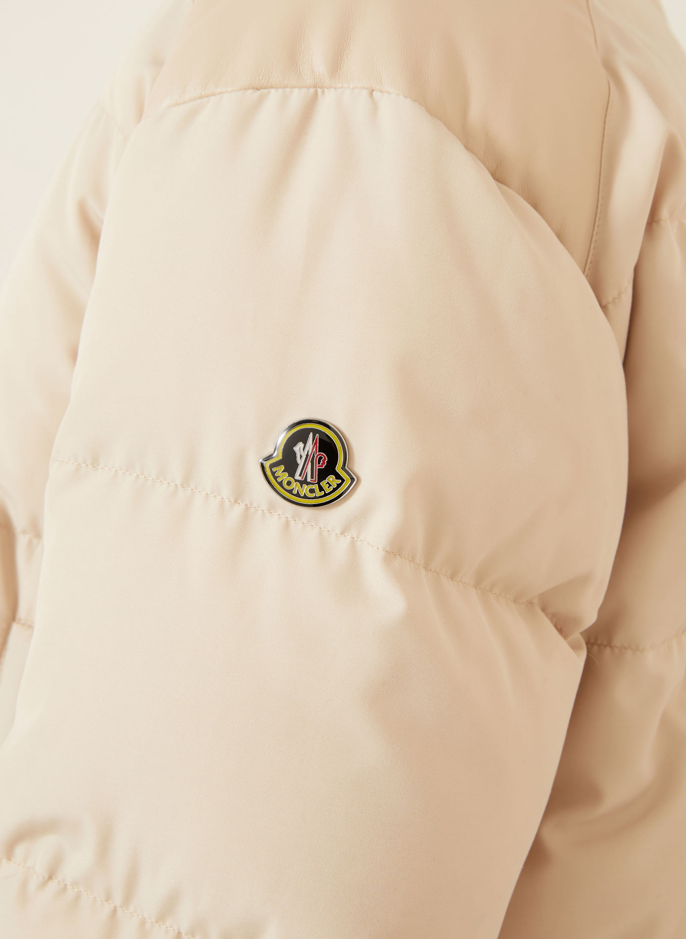 MONCLER VERONE Down Jacket with Leather: BEIGE