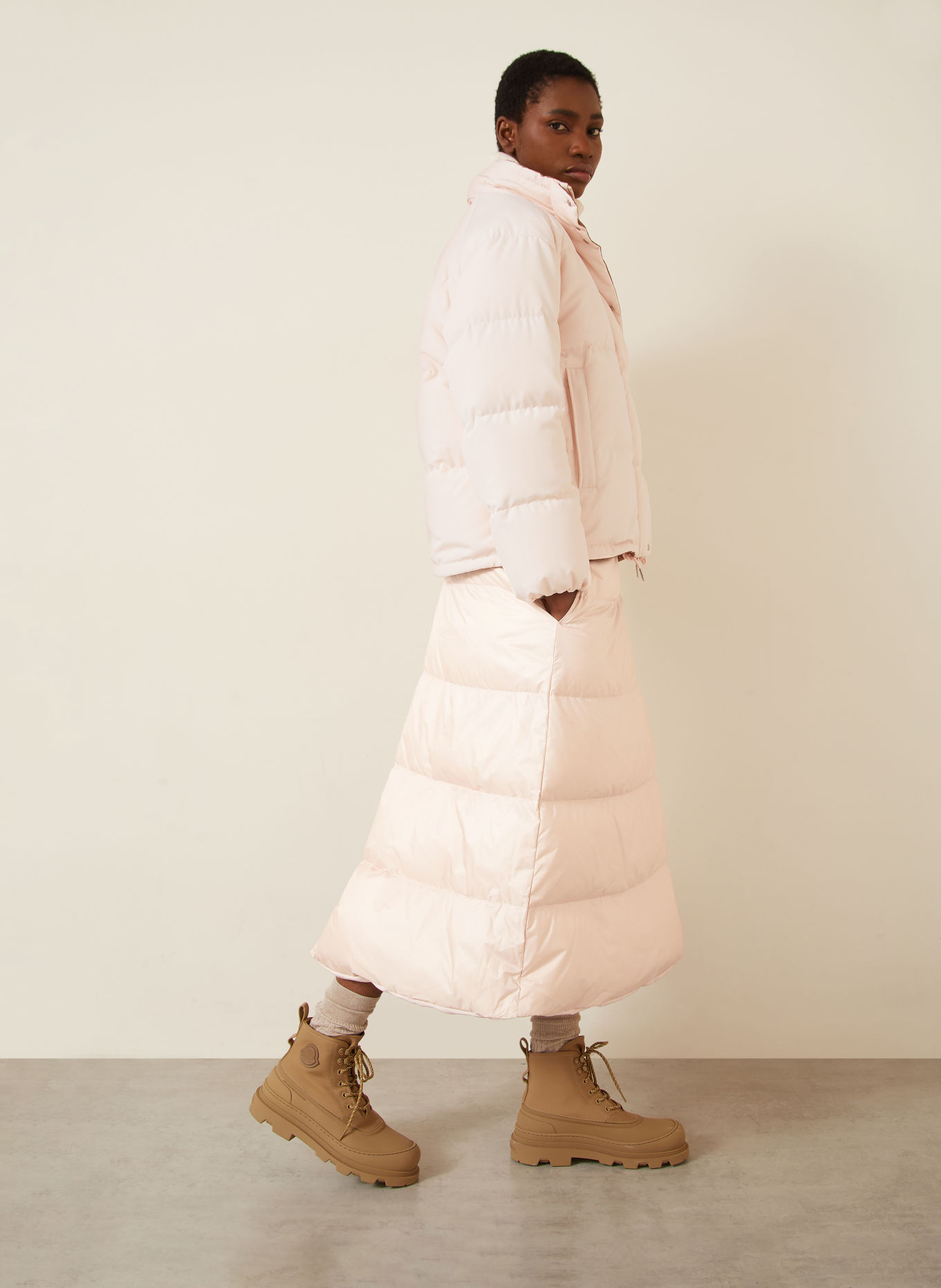 MONCLER Reversible down skirt: ROSE
