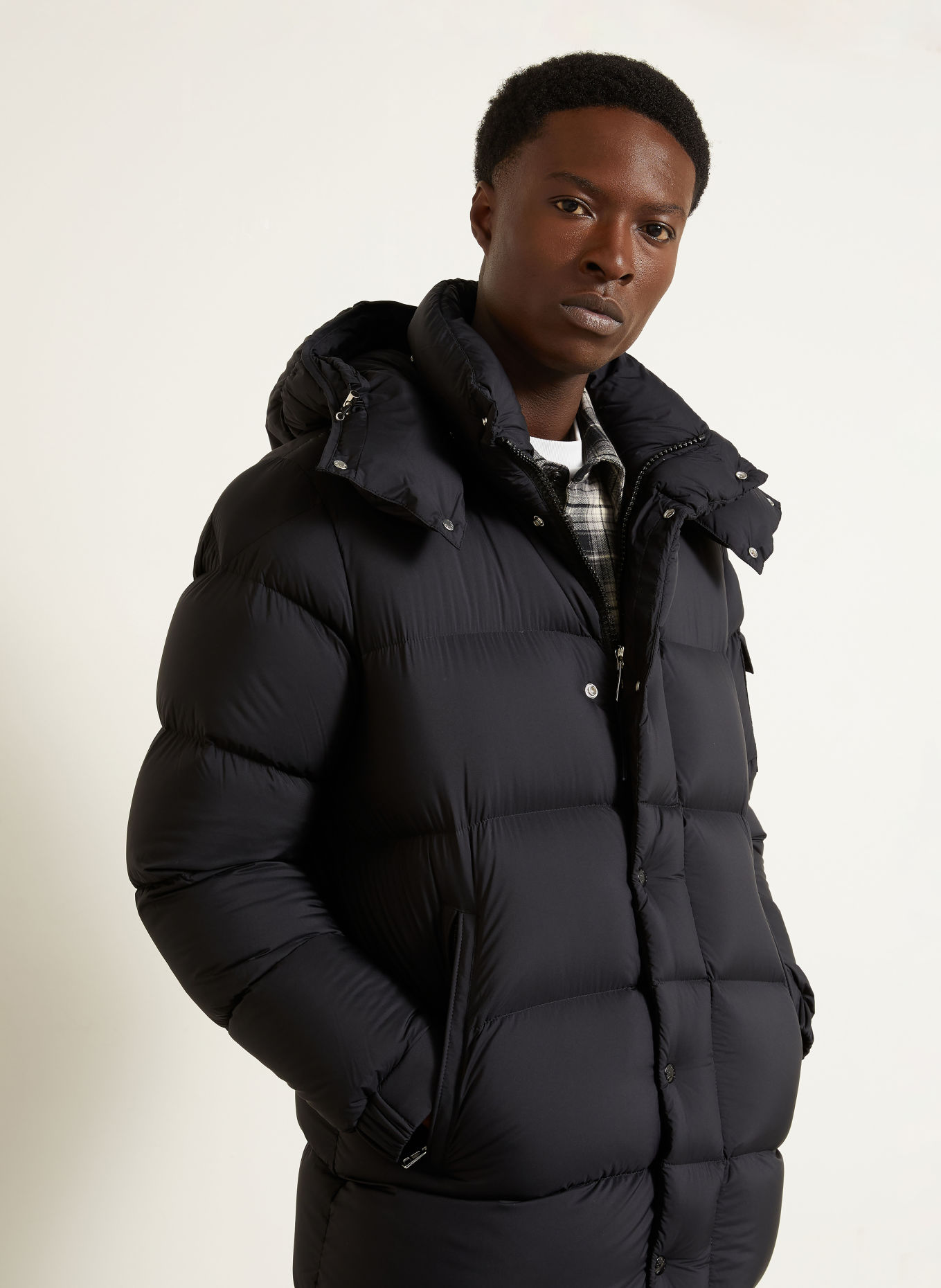 MONCLER HANOVERIAN Donsmantel met afneembare capuchon: ZWART