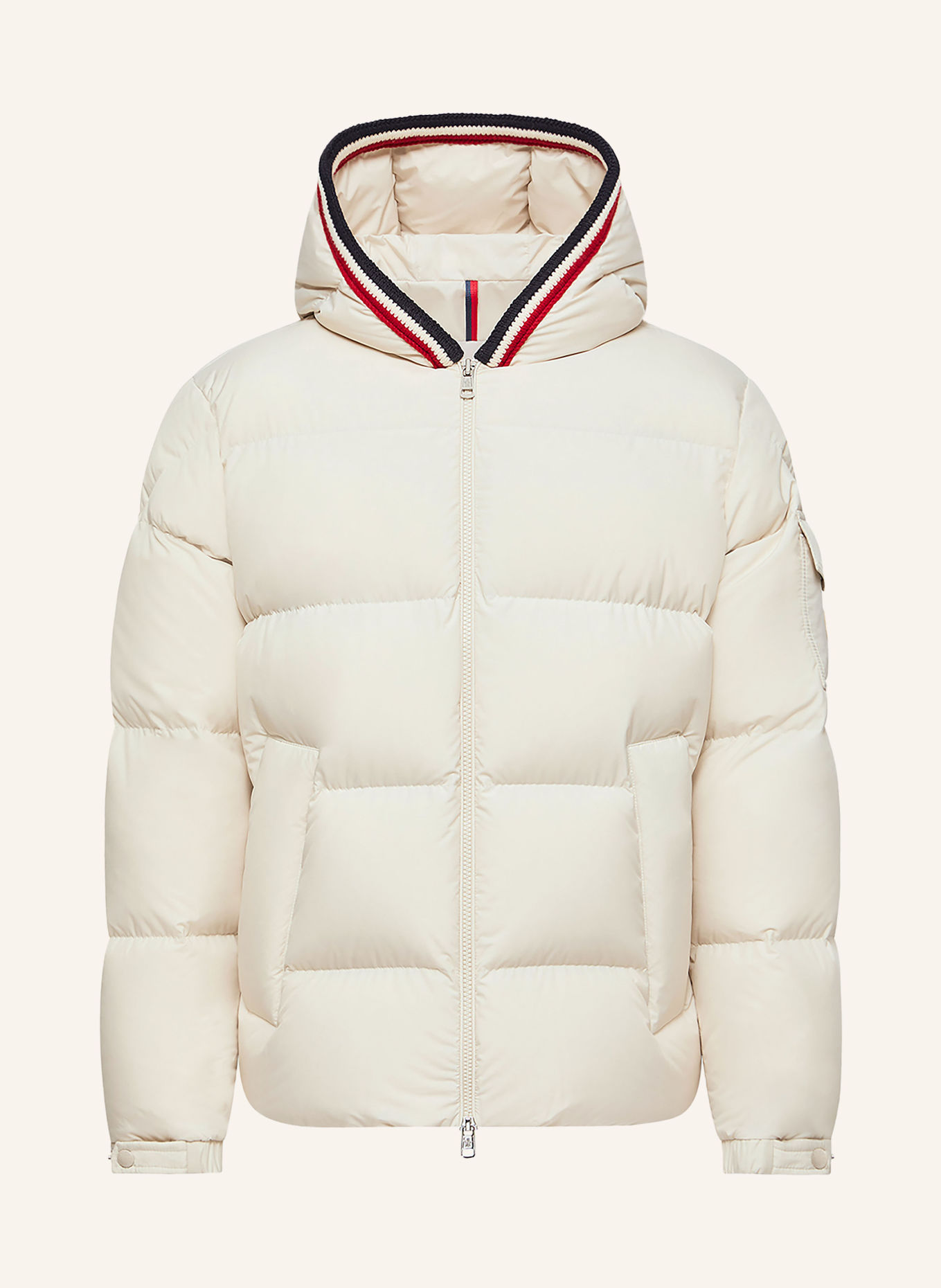 MONCLER LACFROID Down Jacket: ECRU / RED / DARK BLUE