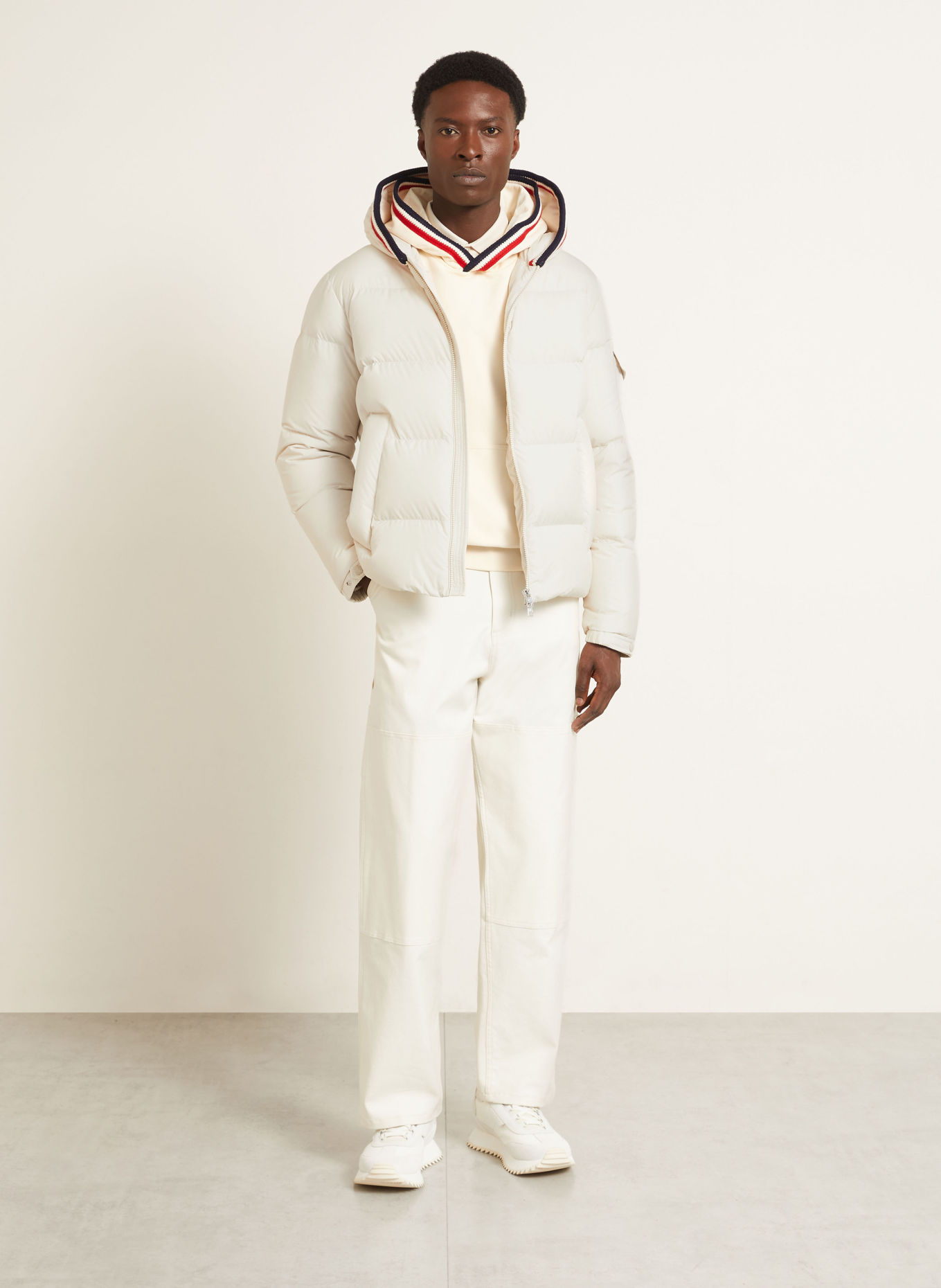 MONCLER LACFROID Down Jacket: ECRU / RED / DARK BLUE