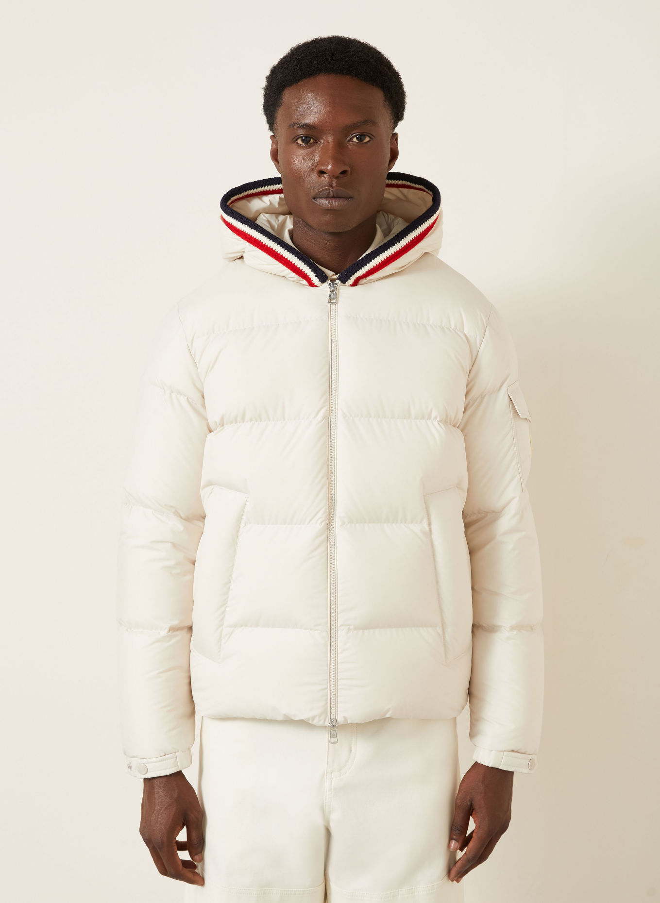 MONCLER LACFROID Down Jacket: ECRU / RED / DARK BLUE