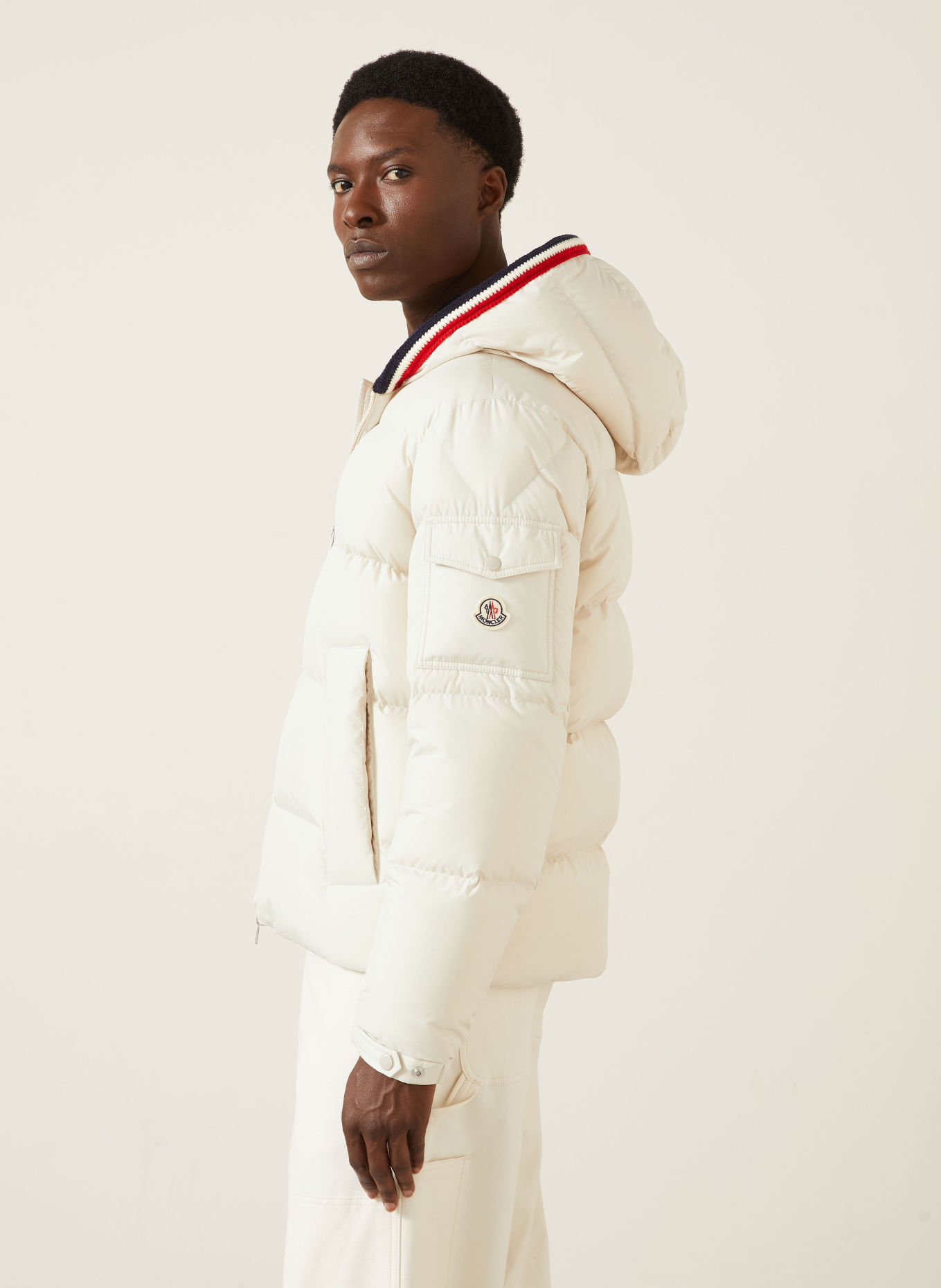 MONCLER LACFROID Down Jacket: ECRU / RED / DARK BLUE