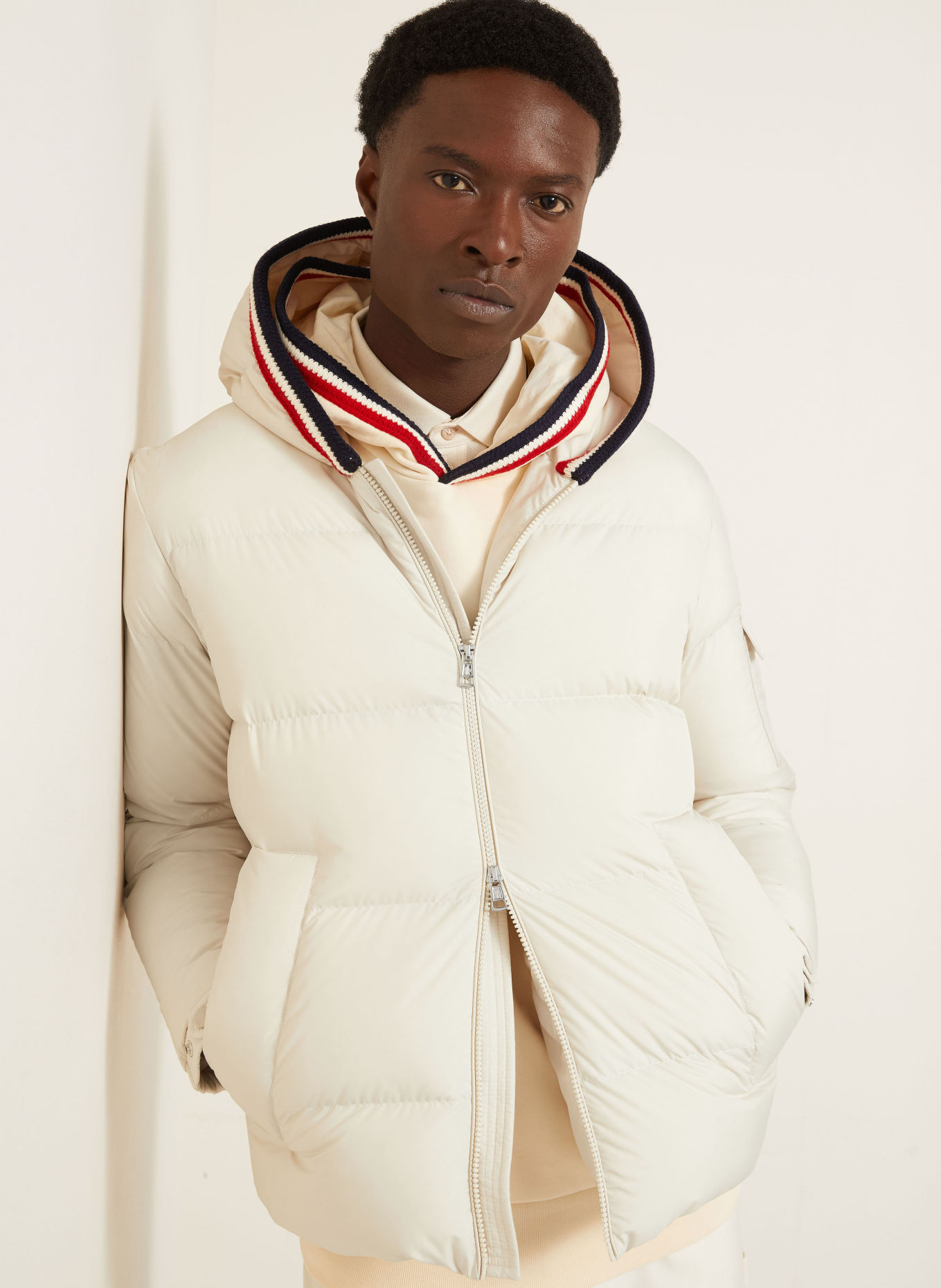 MONCLER LACFROID Down Jacket: ECRU / RED / DARK BLUE