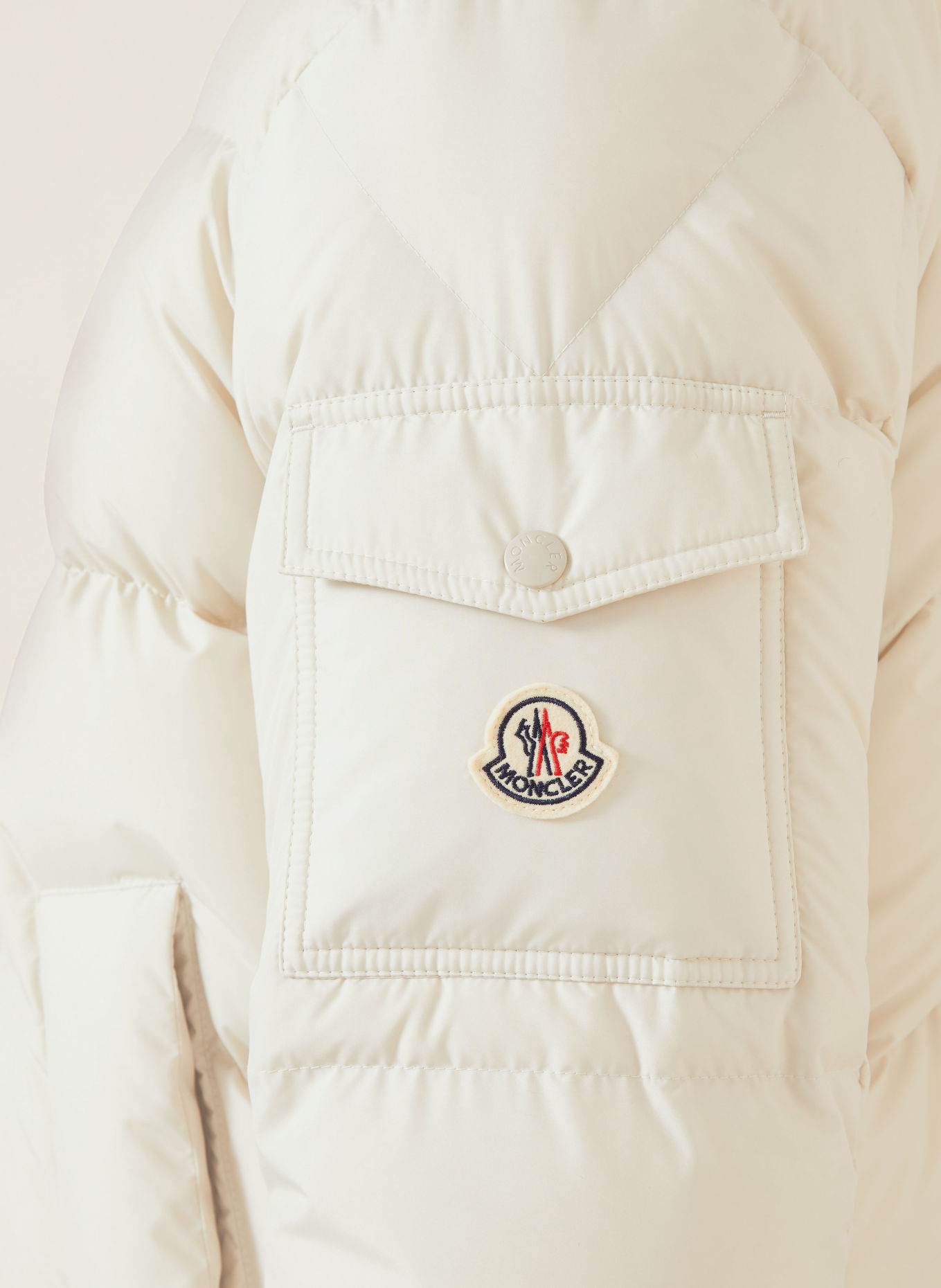 MONCLER LACFROID Down Jacket: ECRU / RED / DARK BLUE