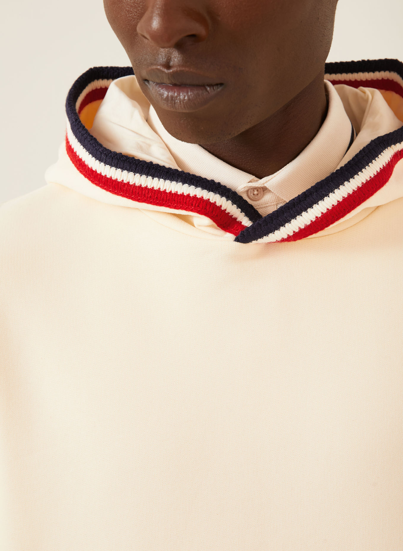 MONCLER Sweat à capuche: ÉCRU / ROUGE FONCÉ / BLEU FONCÉ