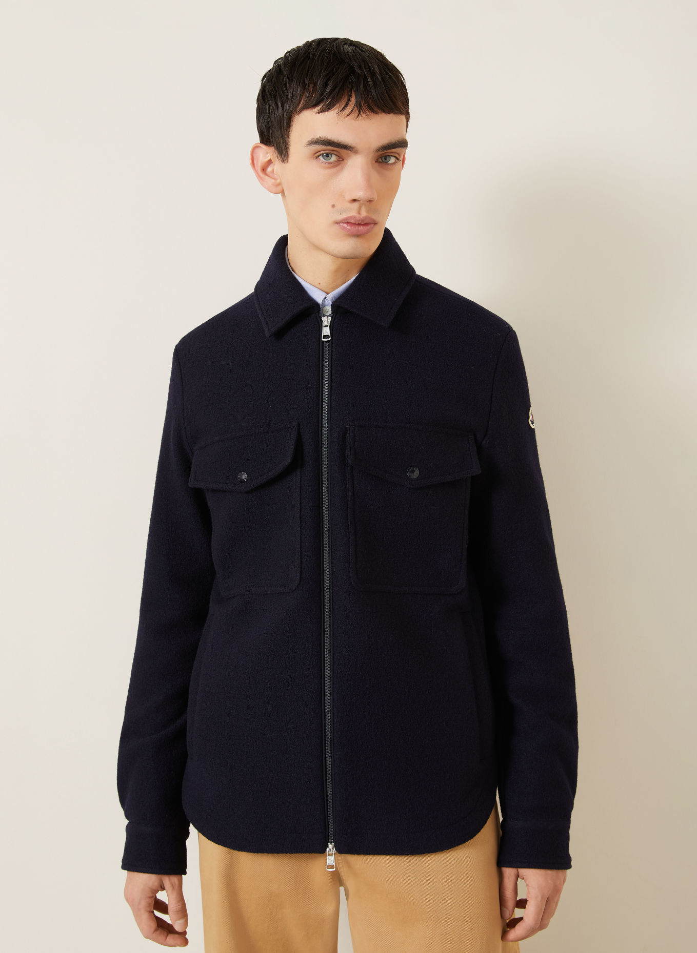 MONCLER Bouclé-Jacke: DUNKELBLAU