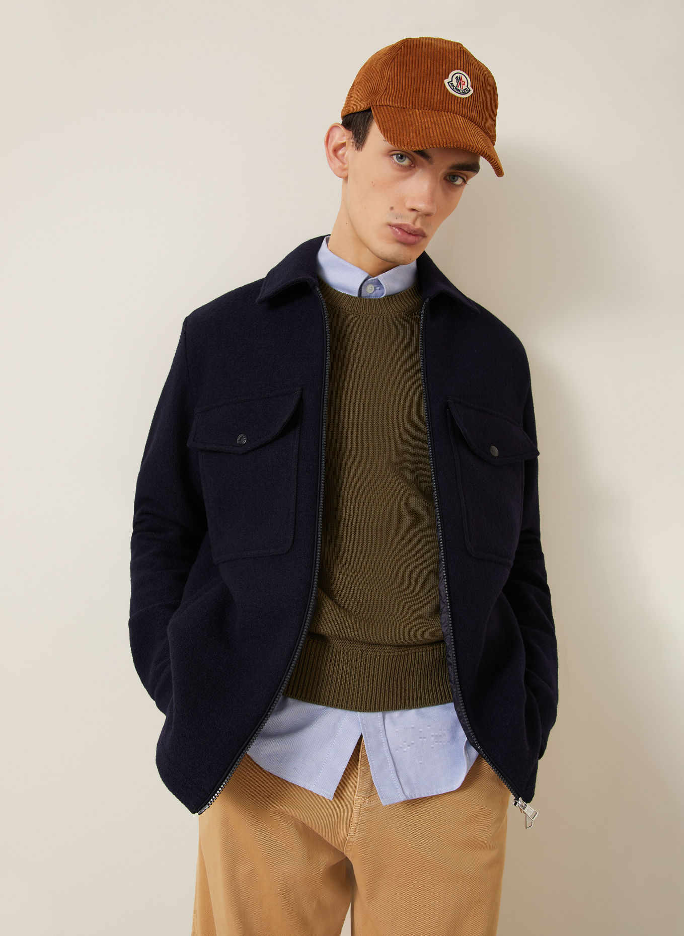 MONCLER Bouclé-Jacke: DUNKELBLAU