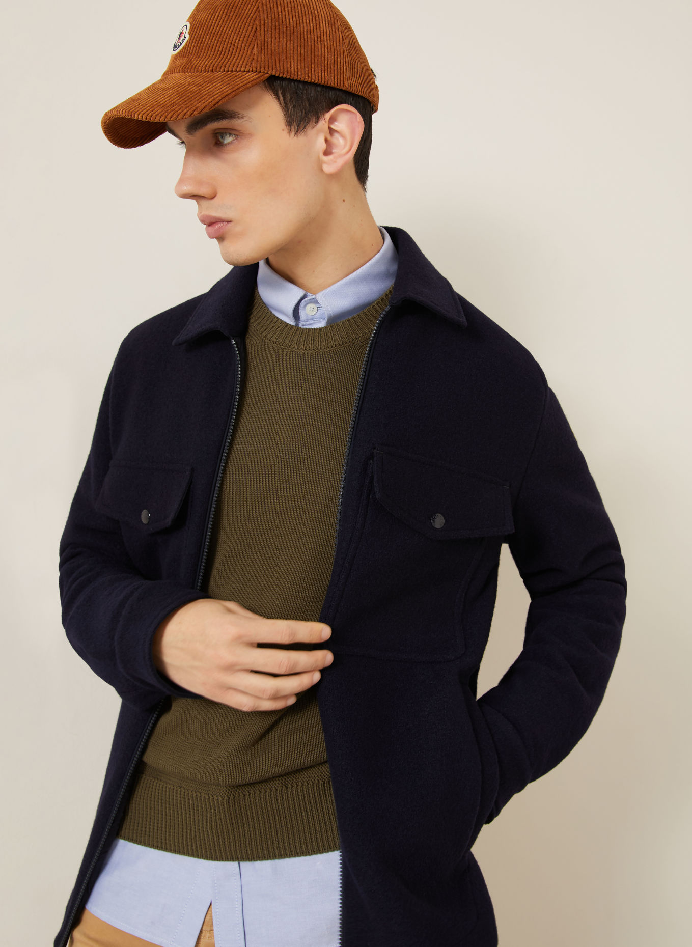 MONCLER Bouclé-Jacke: DUNKELBLAU