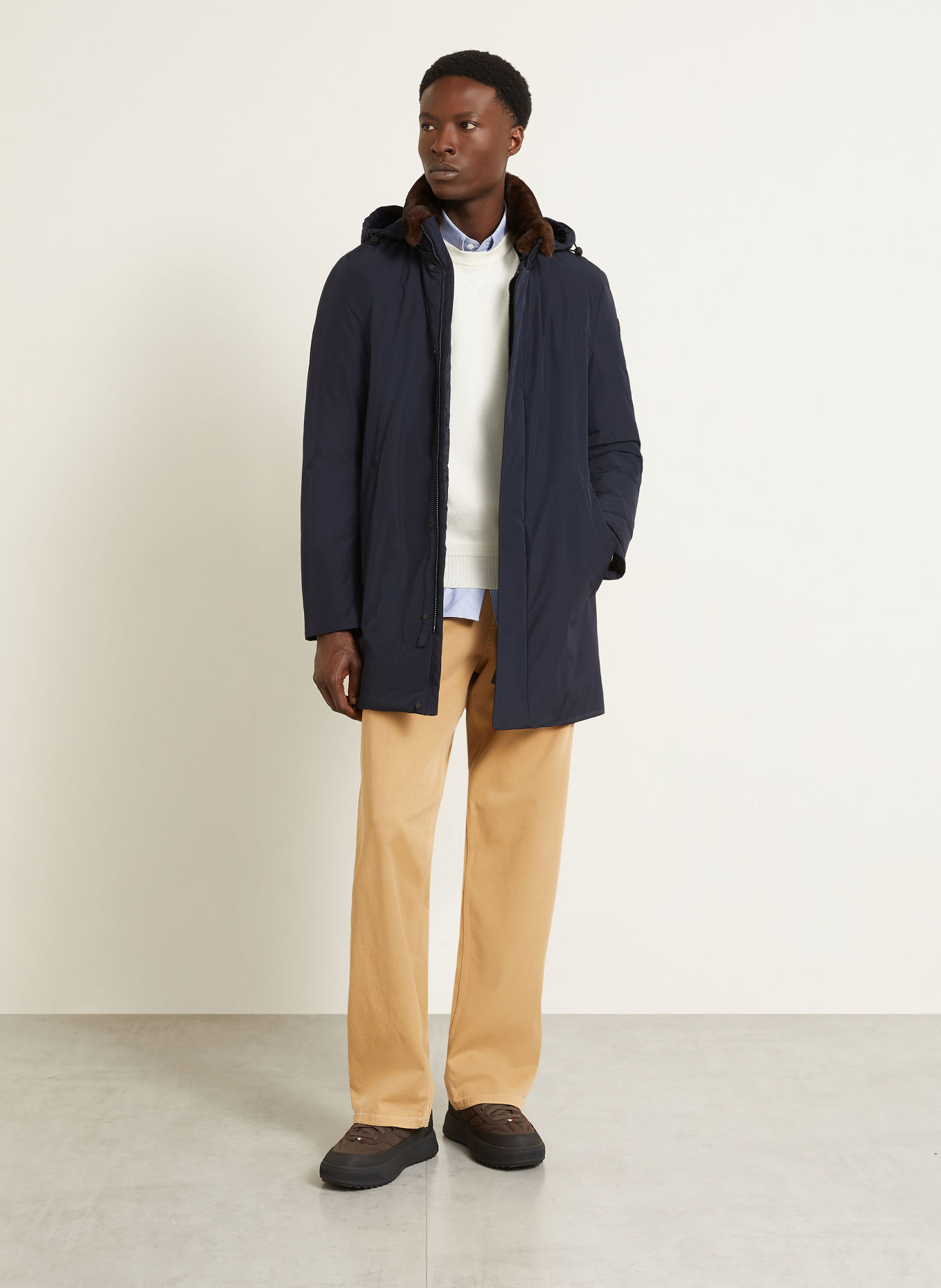 MONCLER OKEFEN Down parka with Detachable Hood: DARK BLUE