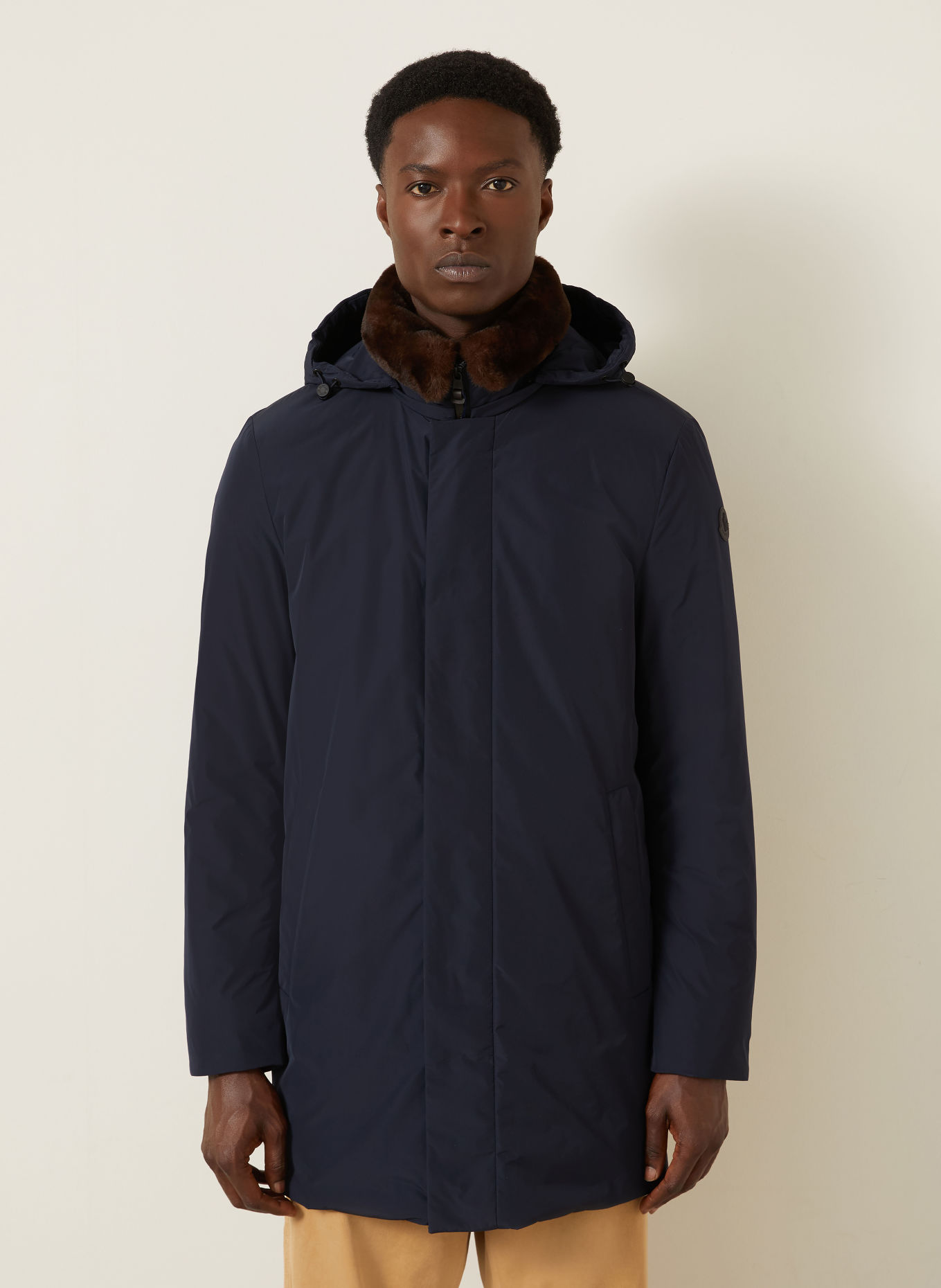 MONCLER OKEFEN Down parka with Detachable Hood: DARK BLUE