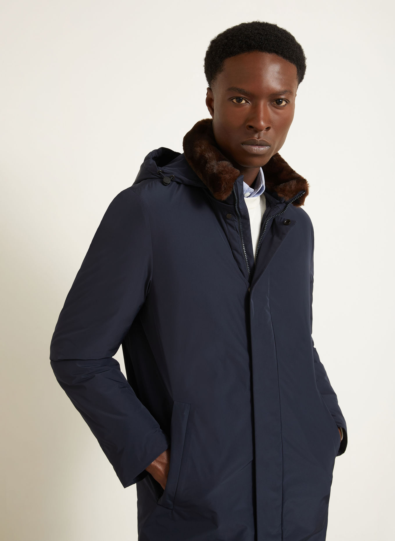 MONCLER OKEFEN Down parka with Detachable Hood: DARK BLUE