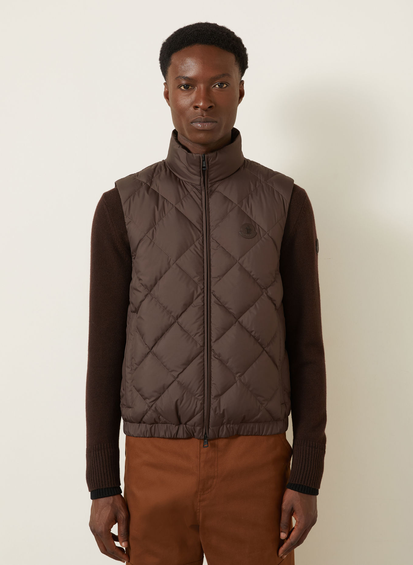 MONCLER CHOBE Down vest: DARK BROWN