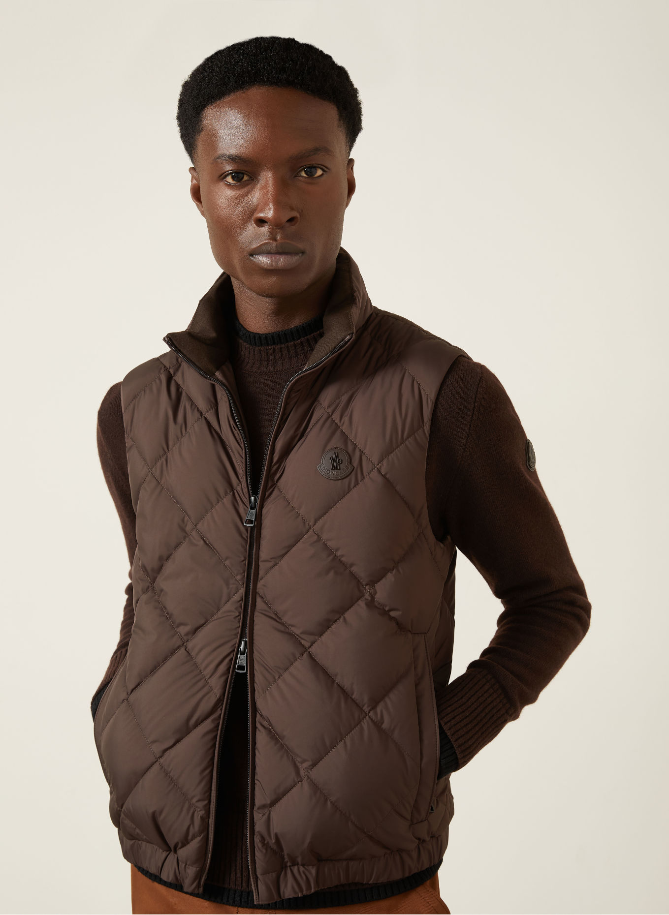 MONCLER CHOBE Down vest: DARK BROWN
