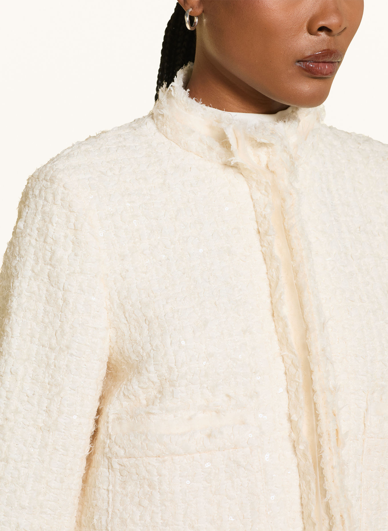 LUISA CERANO Blazer uit tweed met pailletten: CRÈME