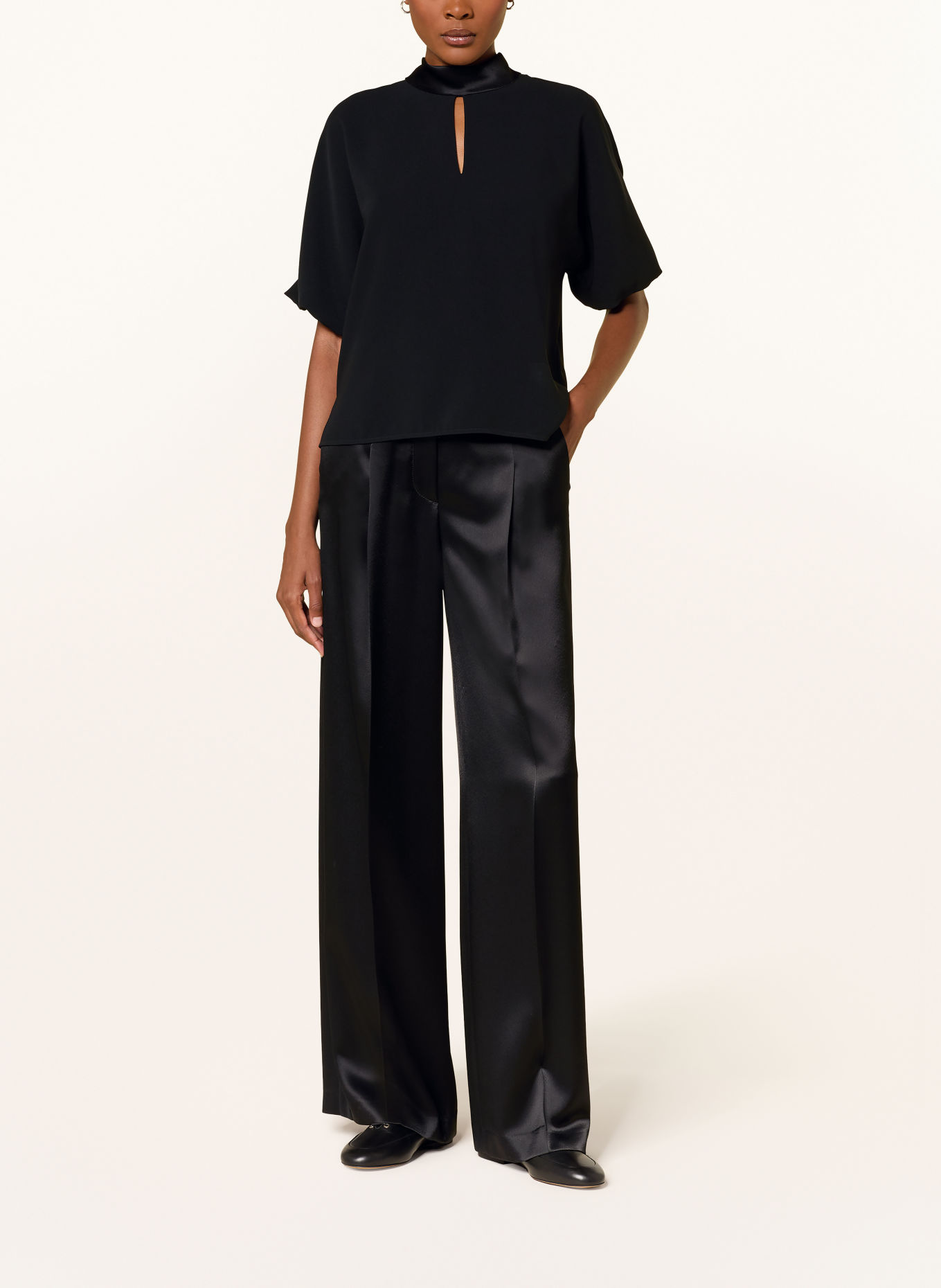 LUISA CERANO Tie-neck blouse with cutout: BLACK