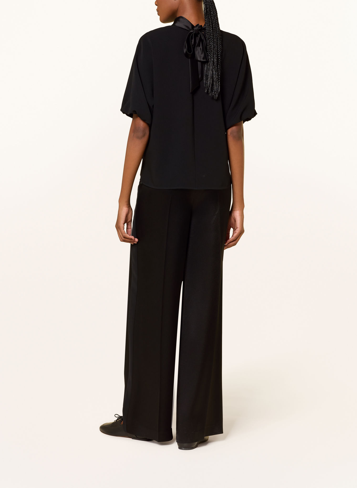 LUISA CERANO Tie-neck blouse with cutout: BLACK