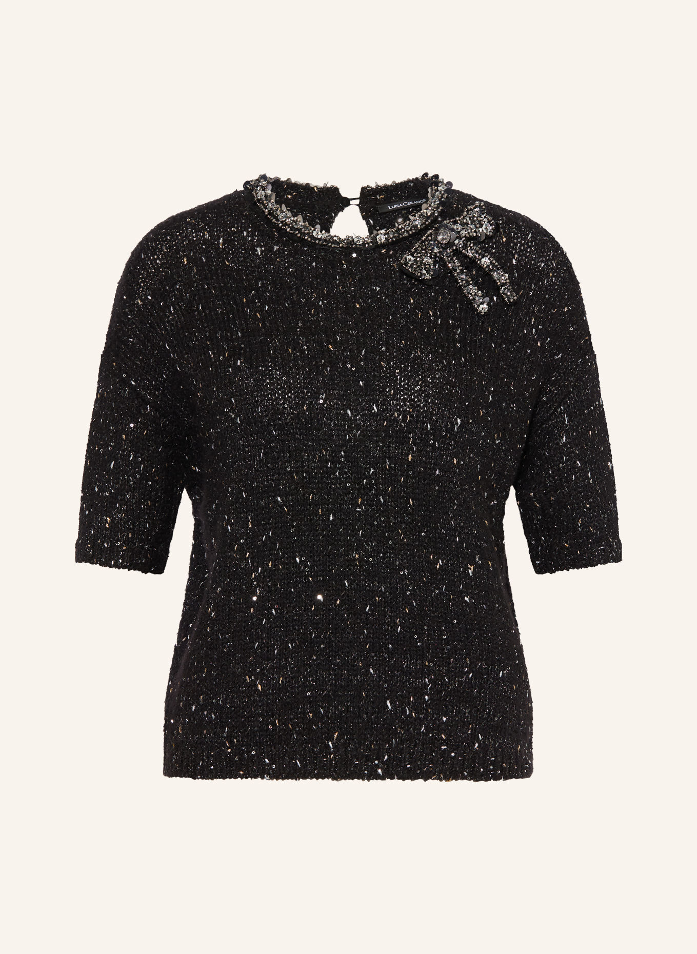 LUISA CERANO Knit shirt with sequins and rhinestones: BLACK