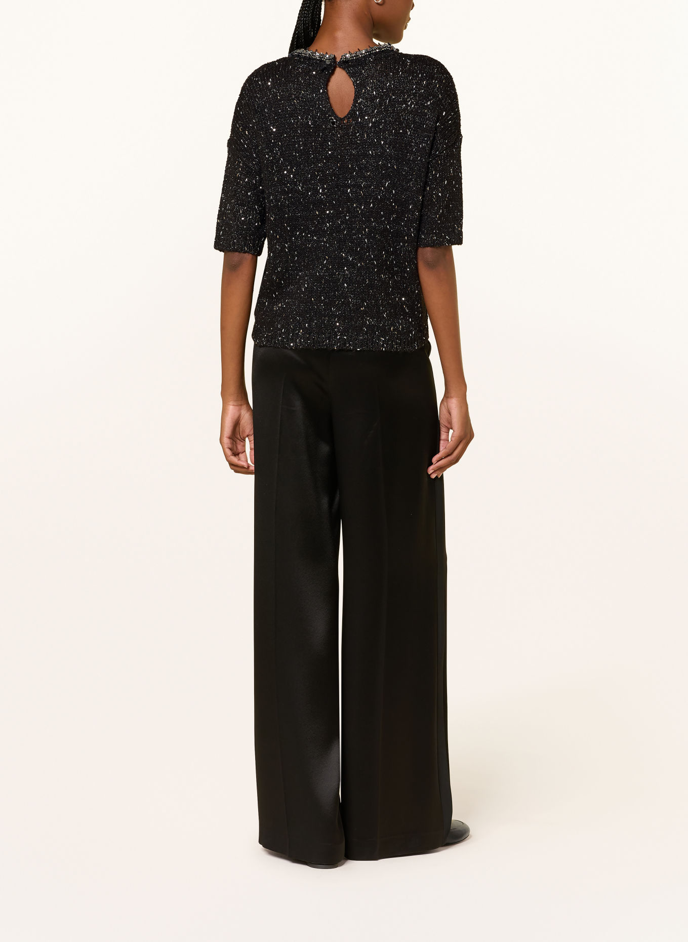 LUISA CERANO Knit shirt with sequins and rhinestones: BLACK