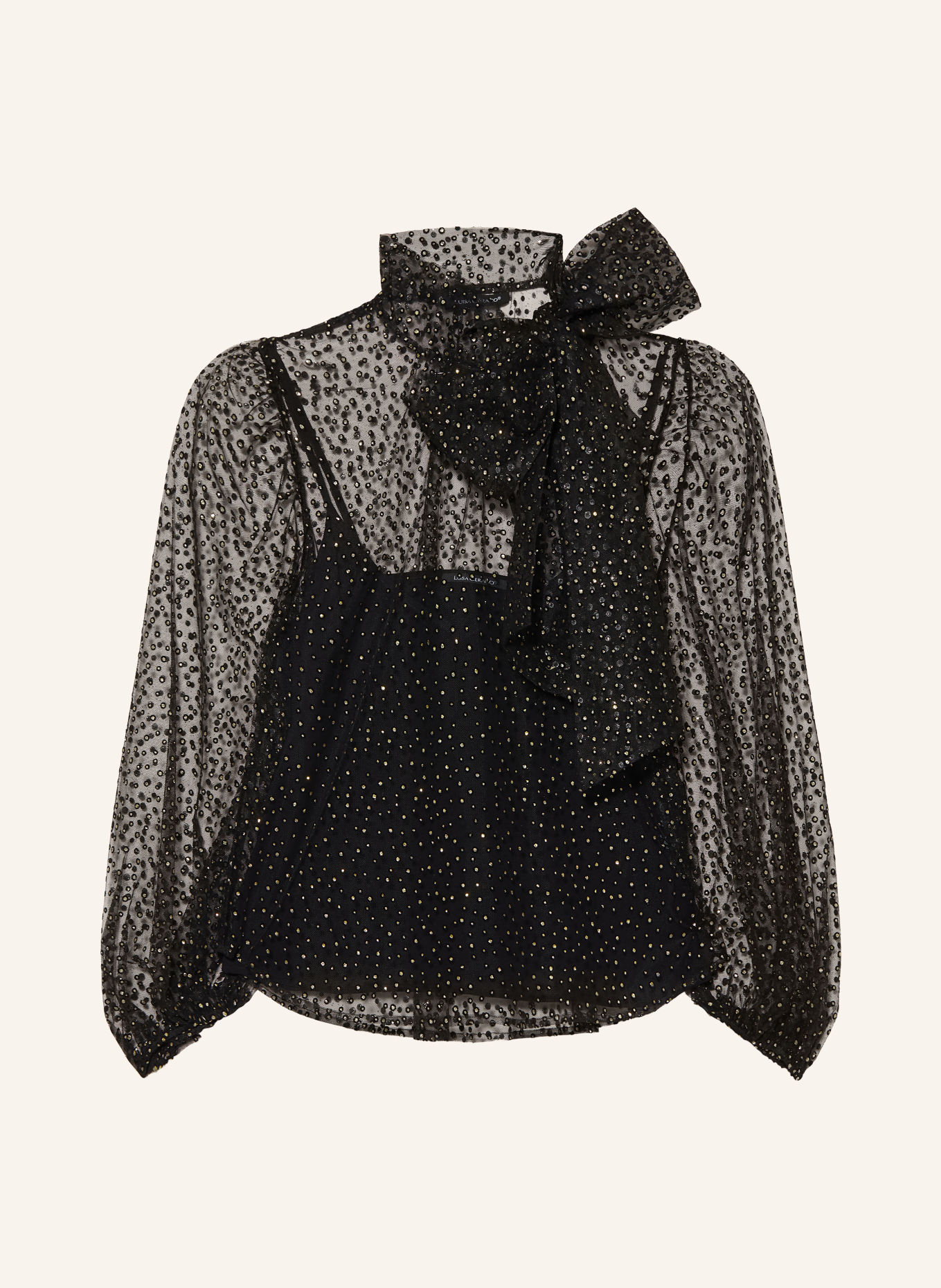 LUISA CERANO Strikblouse met strik van tule: ZWART / GOUD