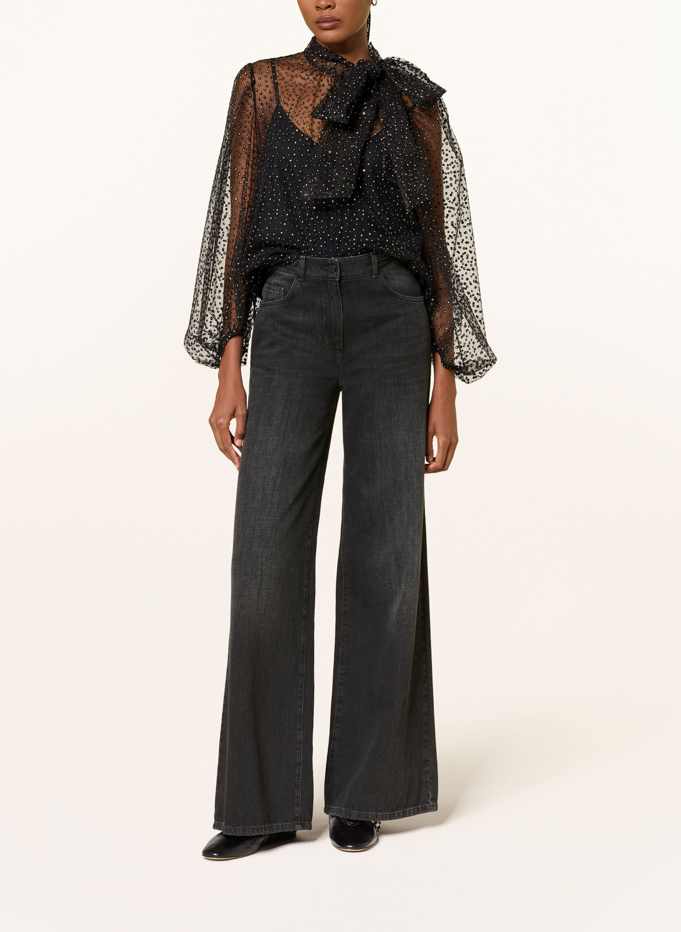LUISA CERANO Strikblouse met strik van tule: ZWART / GOUD