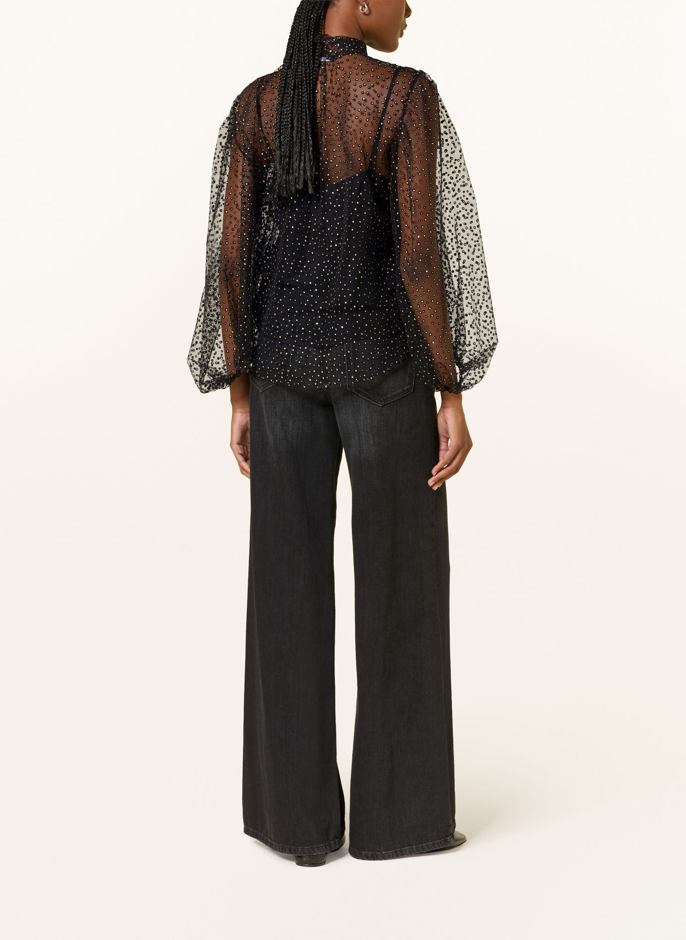 LUISA CERANO Strikblouse met strik van tule: ZWART / GOUD