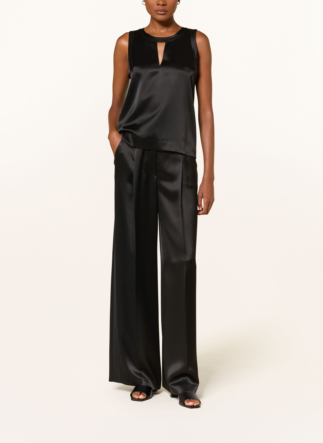LUISA CERANO Blouse sans manches en satin: NOIR