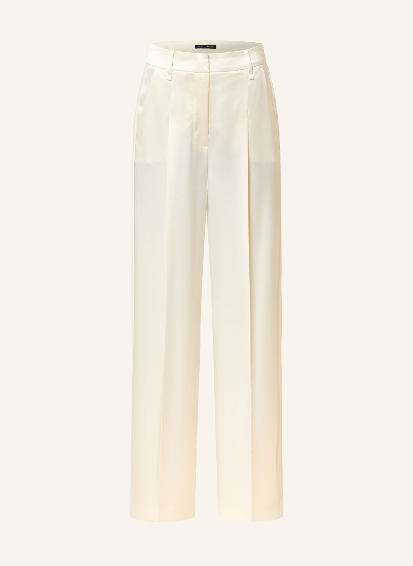 LUISA CERANO Satin wide-leg trousers with braided trim: CREAM