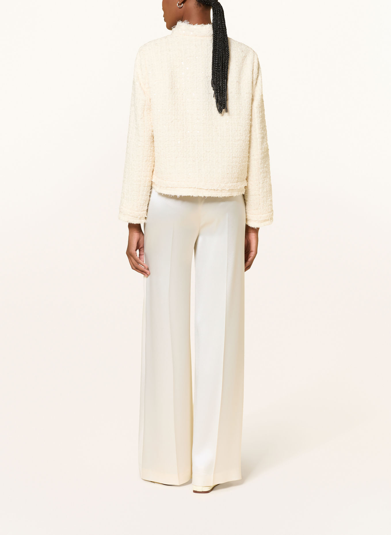 LUISA CERANO Satin wide-leg trousers with braided trim: CREAM
