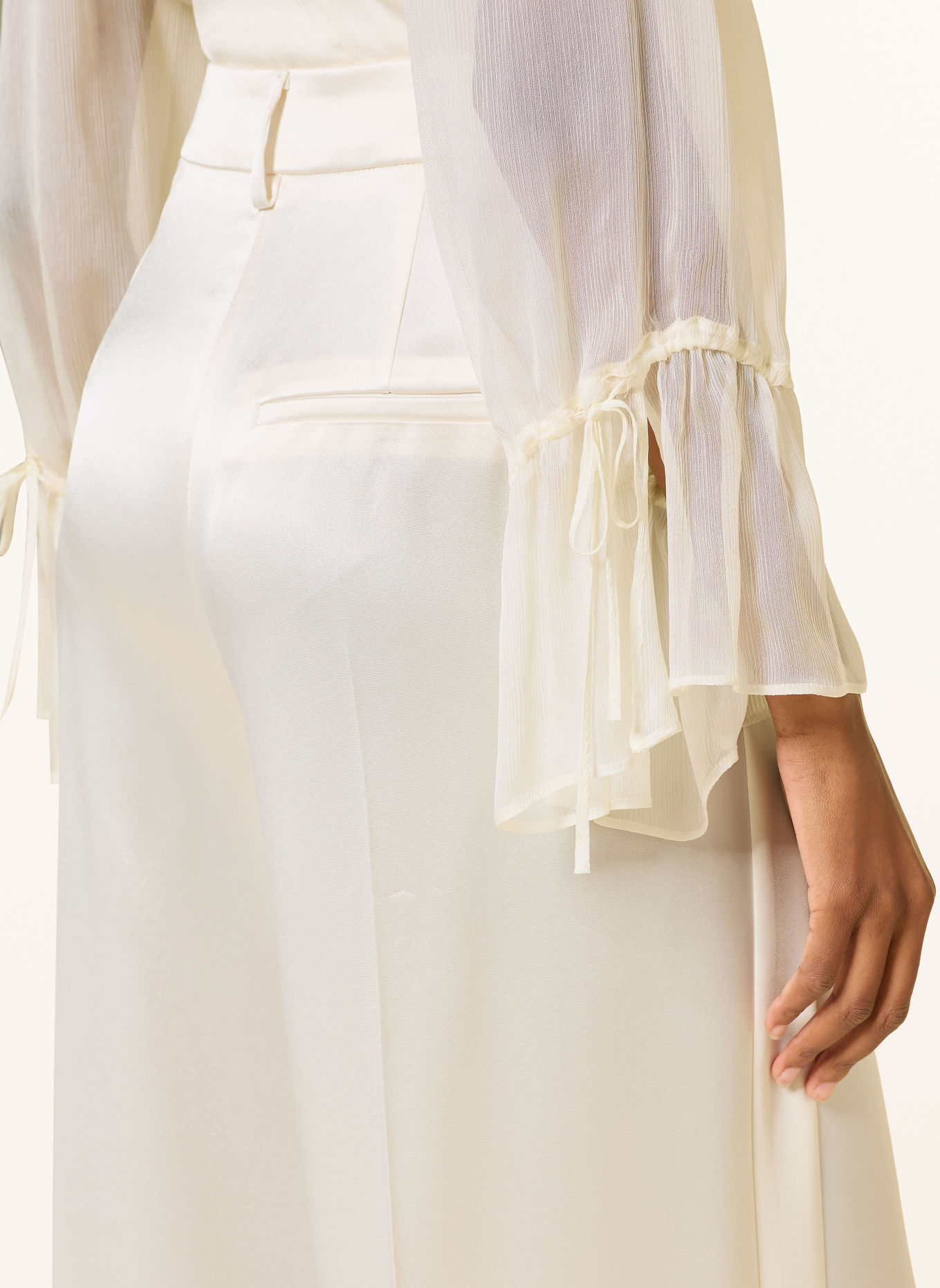 LUISA CERANO Satin wide-leg trousers with braided trim: CREAM