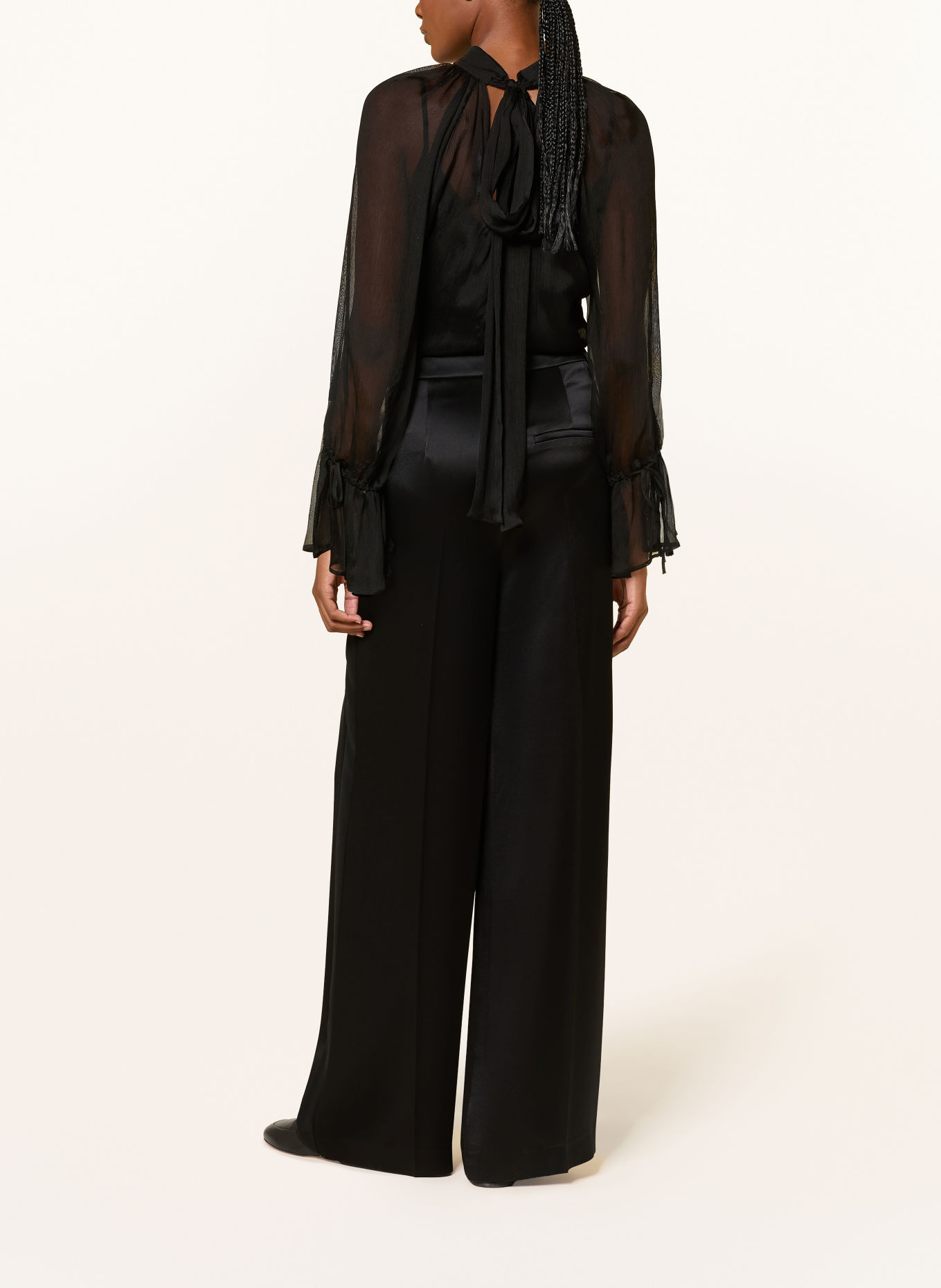 LUISA CERANO Pantalon palazzo en satin avec bandes de galon: NOIR