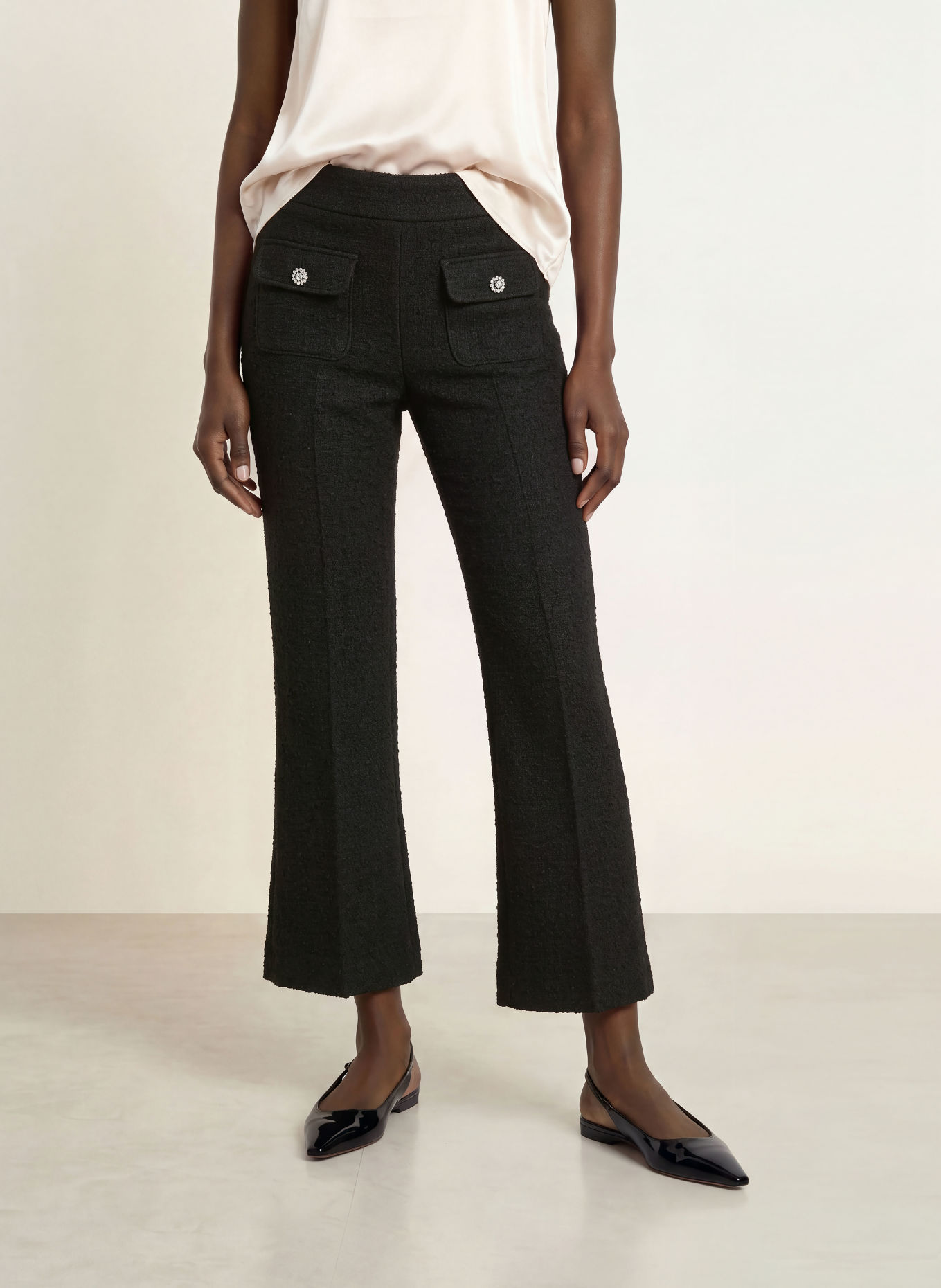 SEDUCTIVE Bouclé-Hose NANETTE mit Schmucksteinen: SCHWARZ