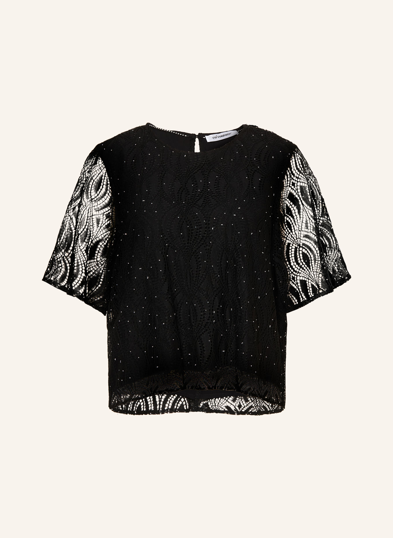 co'couture Blusenshirt ERICACC aus Spitze mit Schmucksteinen: SCHWARZ