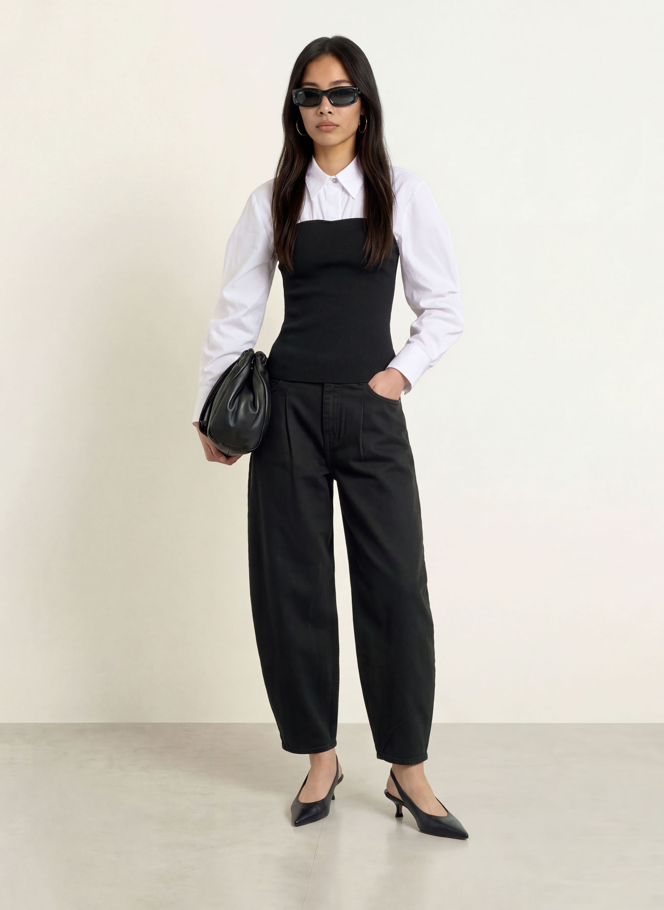 co'couture MERCIACC Blouse in a mix of fabrics: BLACK / WHITE