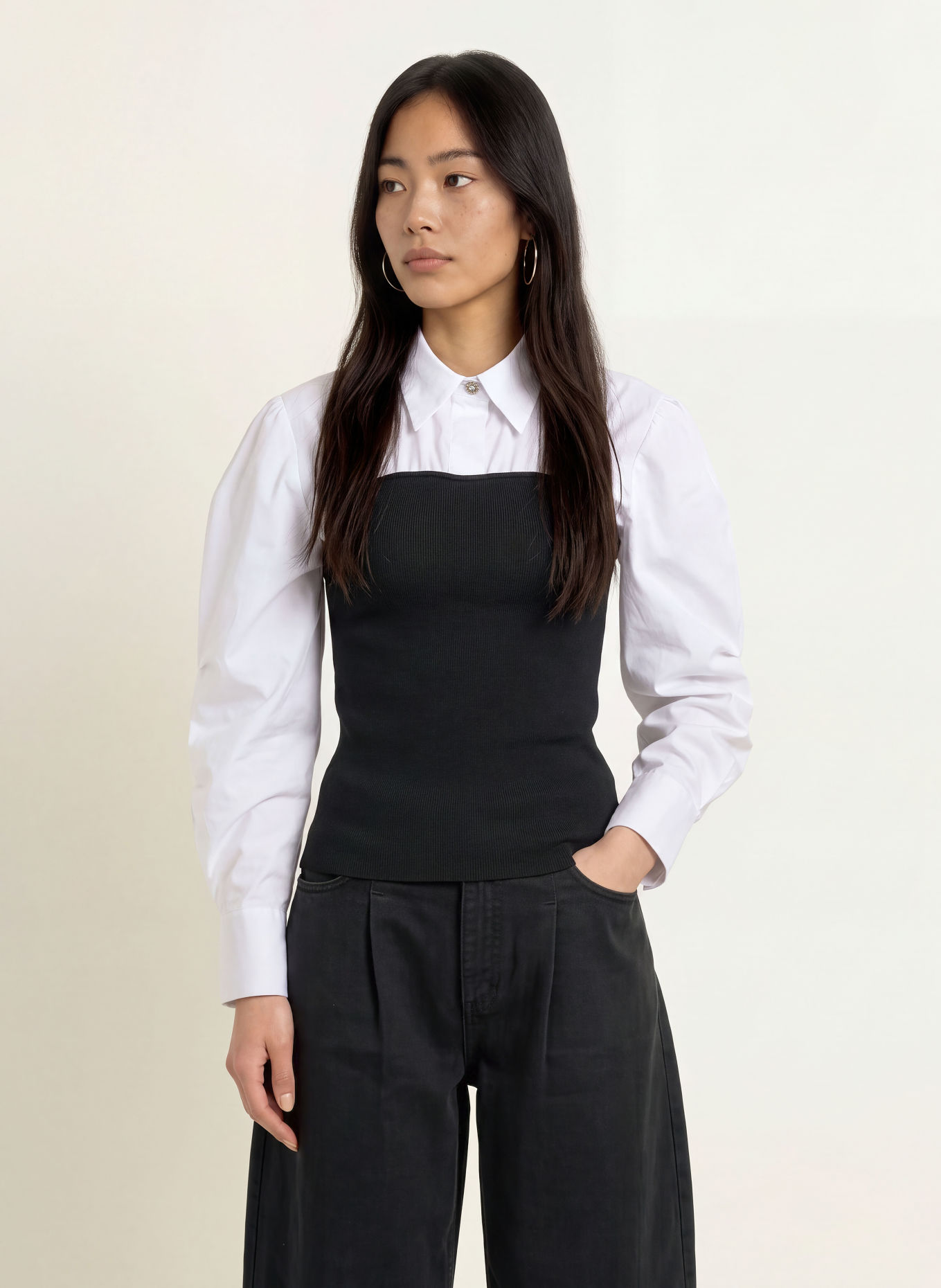 co'couture MERCIACC Blouse in a mix of fabrics: BLACK / WHITE