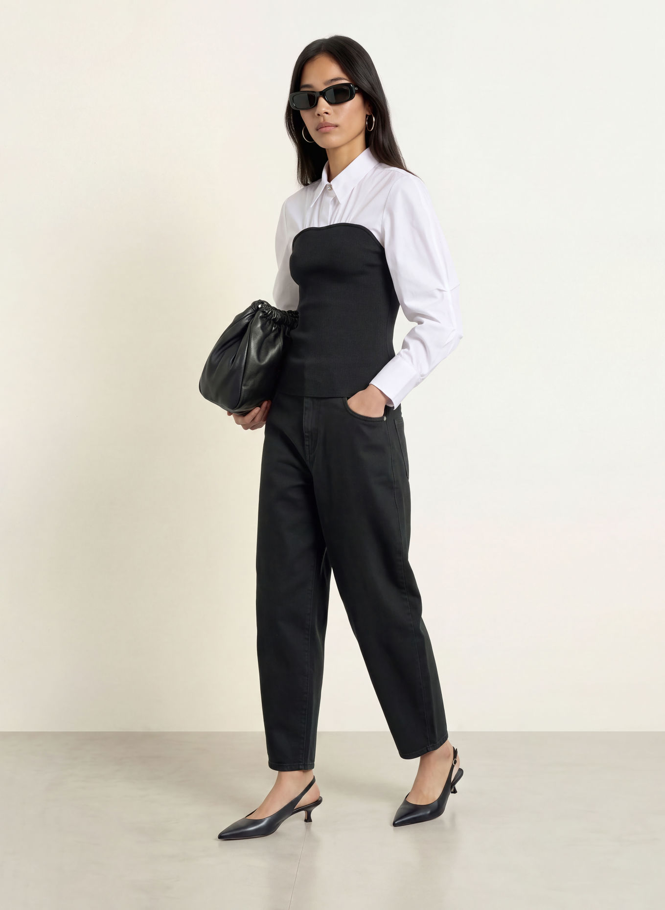 co'couture MERCIACC Blouse in a mix of fabrics: BLACK / WHITE