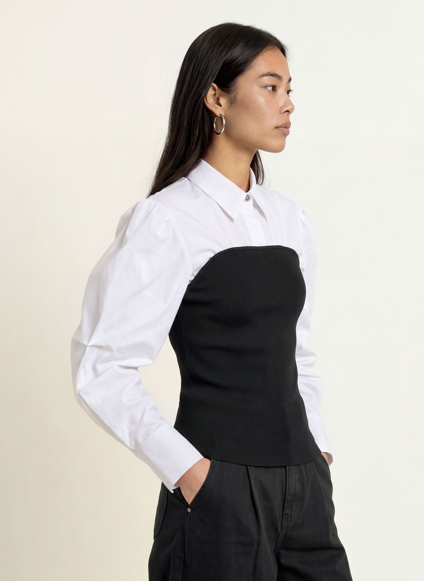 co'couture MERCIACC Blouse in a mix of fabrics: BLACK / WHITE