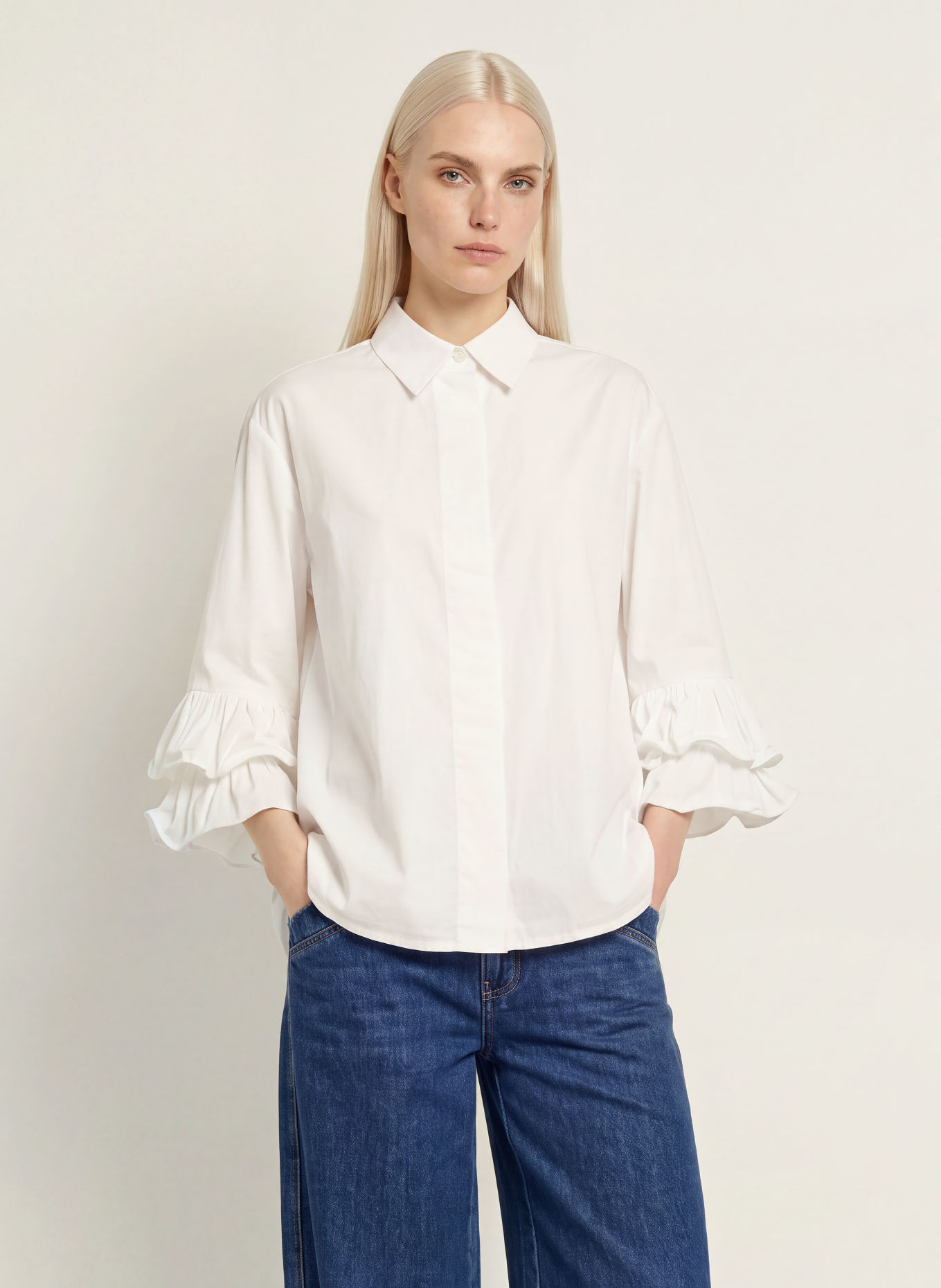 co'couture HALENCC shirt blouse with ruffles and 3/4 sleeves: WHITE