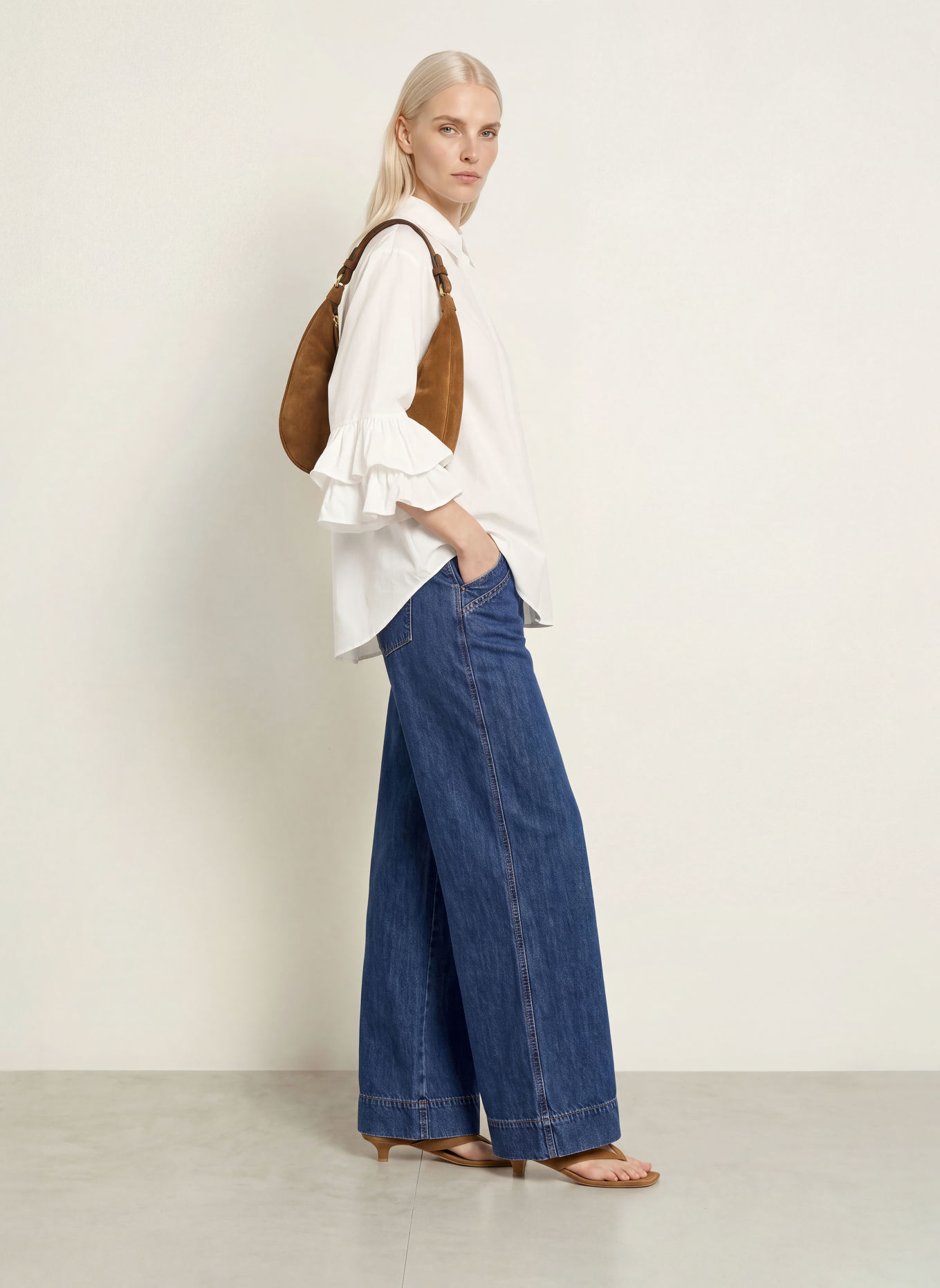 co'couture HALENCC shirt blouse with ruffles and 3/4 sleeves: WHITE