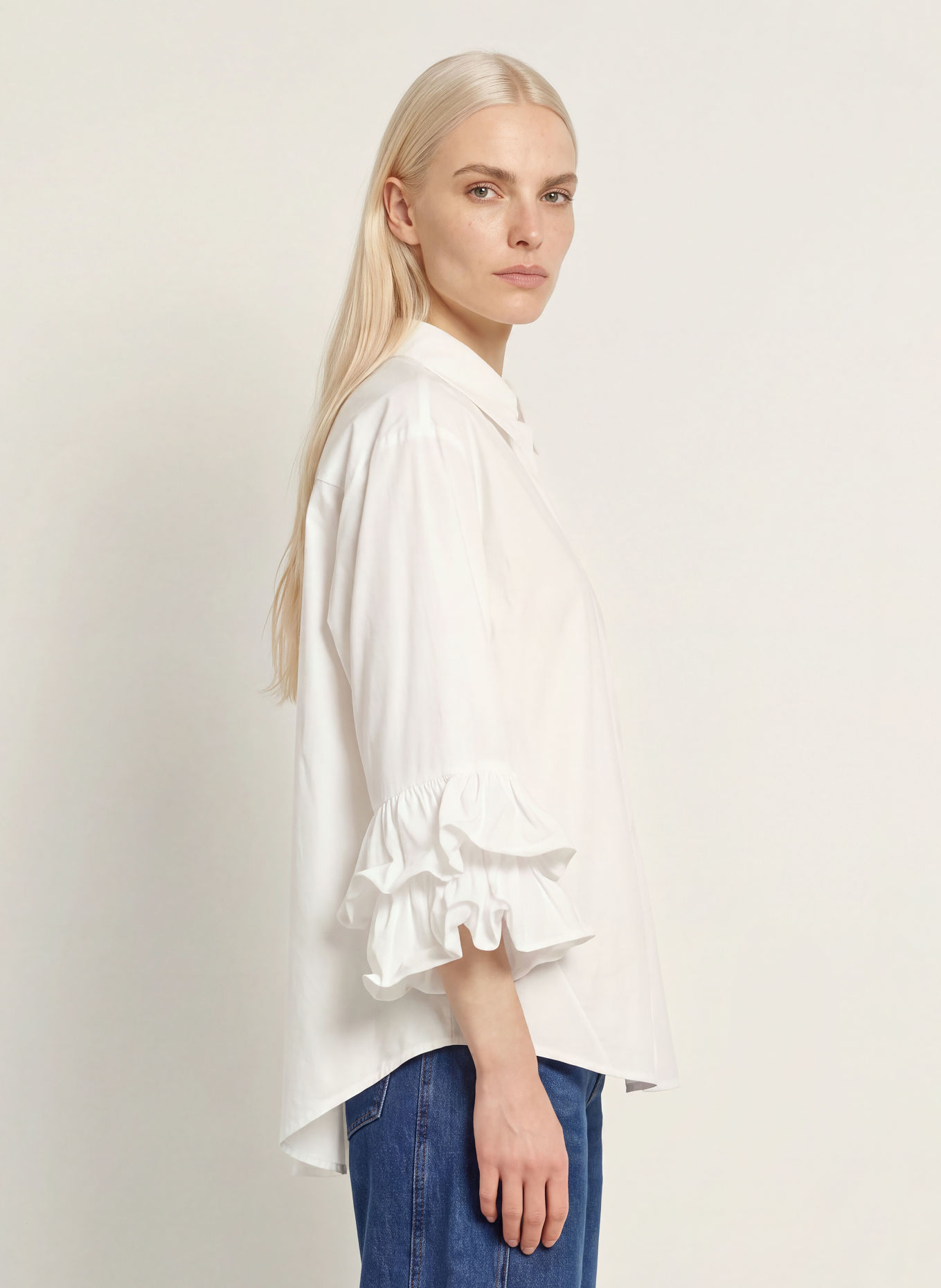 co'couture HALENCC shirt blouse with ruffles and 3/4 sleeves: WHITE