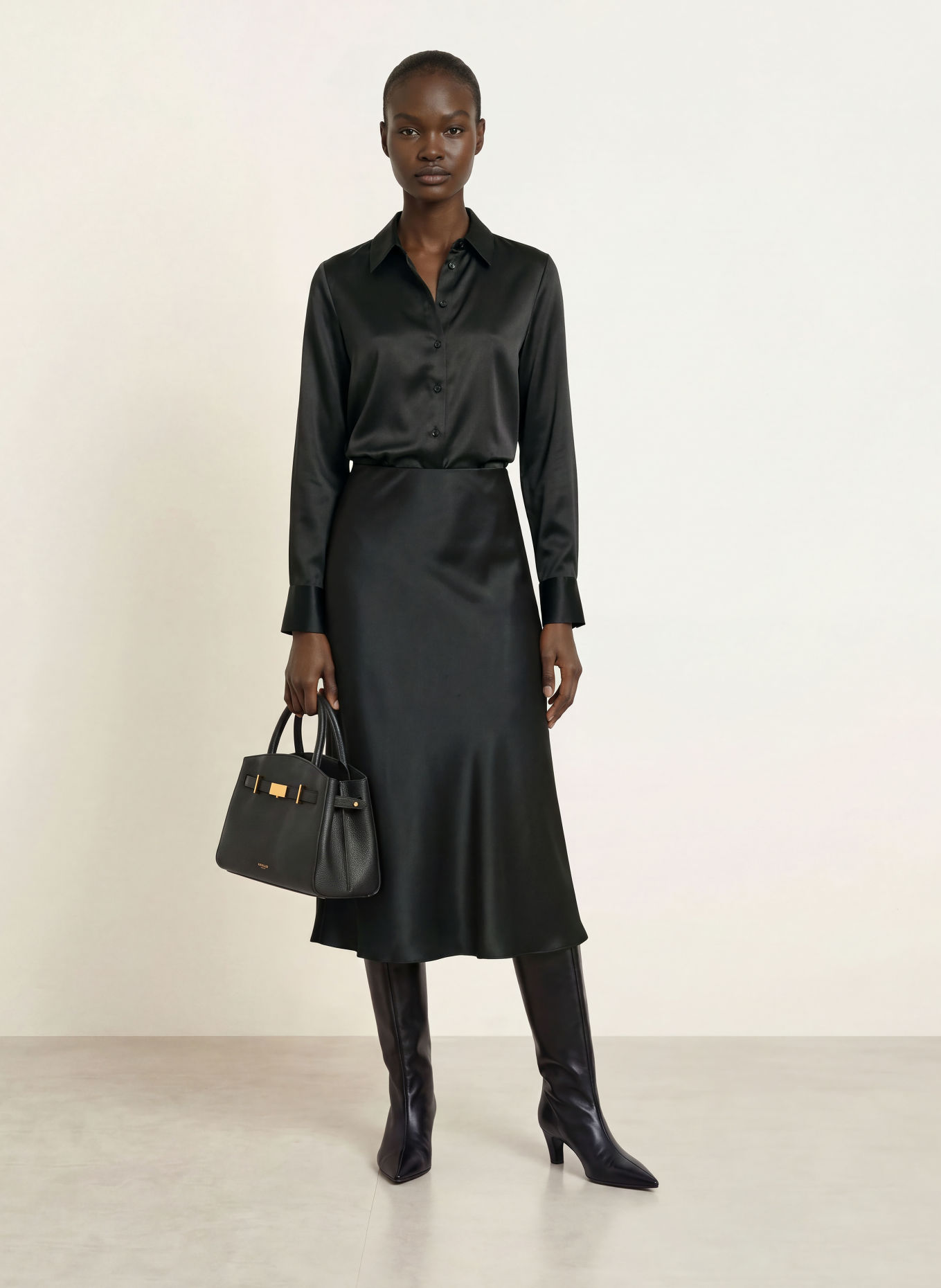 HERZENS RUBY Satin Skirt: BLACK