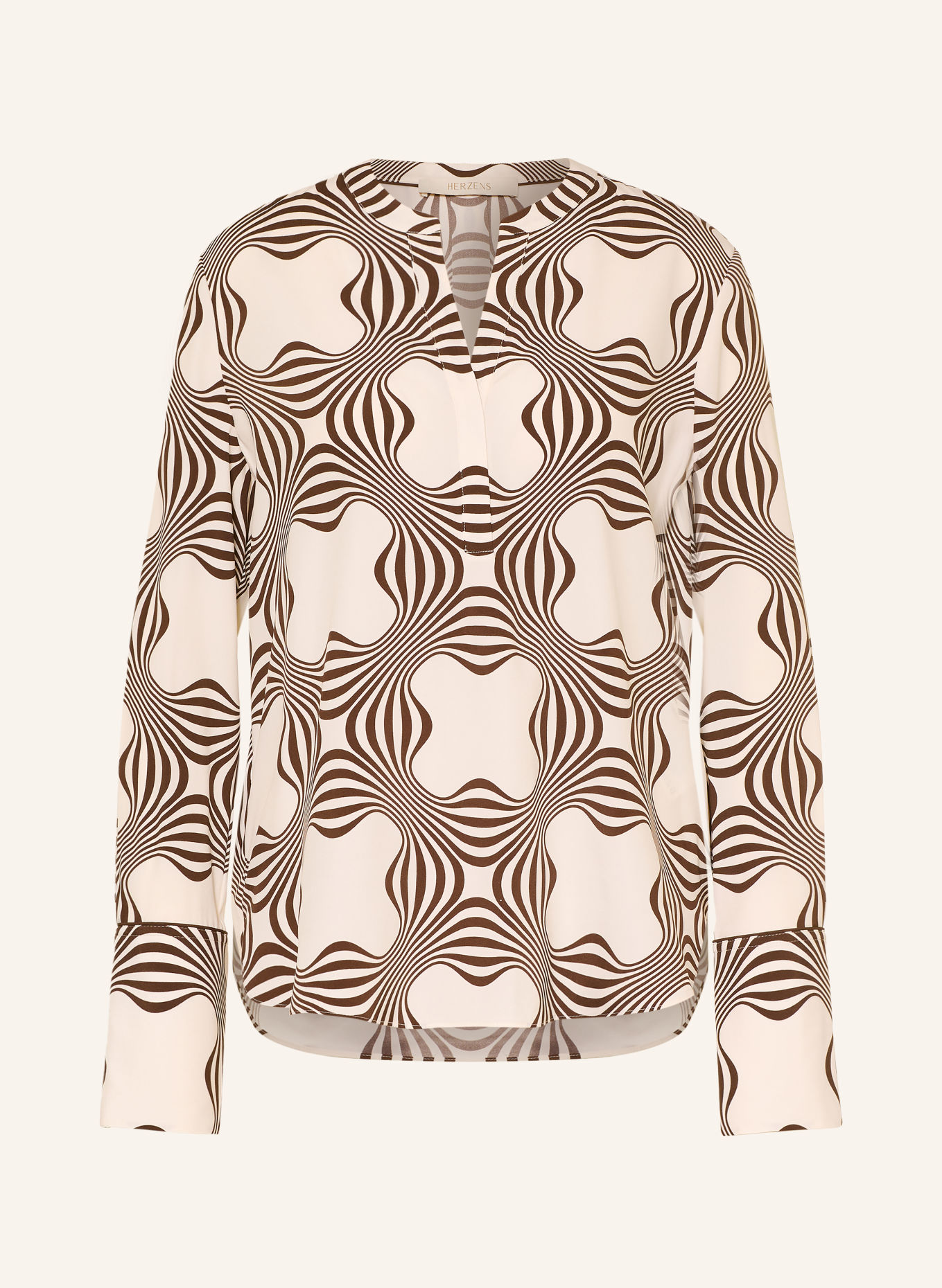 HERZENS Shirt blouse with silk: WHITE / DARK BROWN