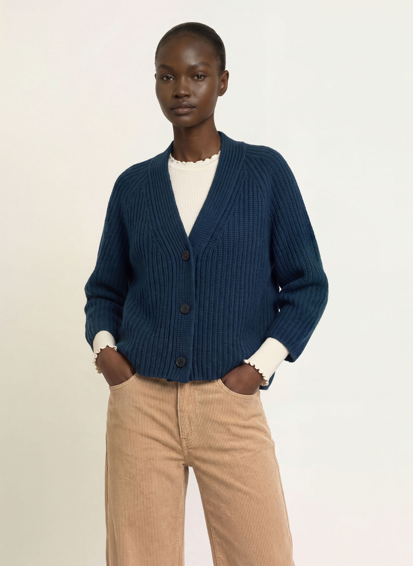HERZENS Strickjacke MONA mit Cashmere: DUNKELBLAU